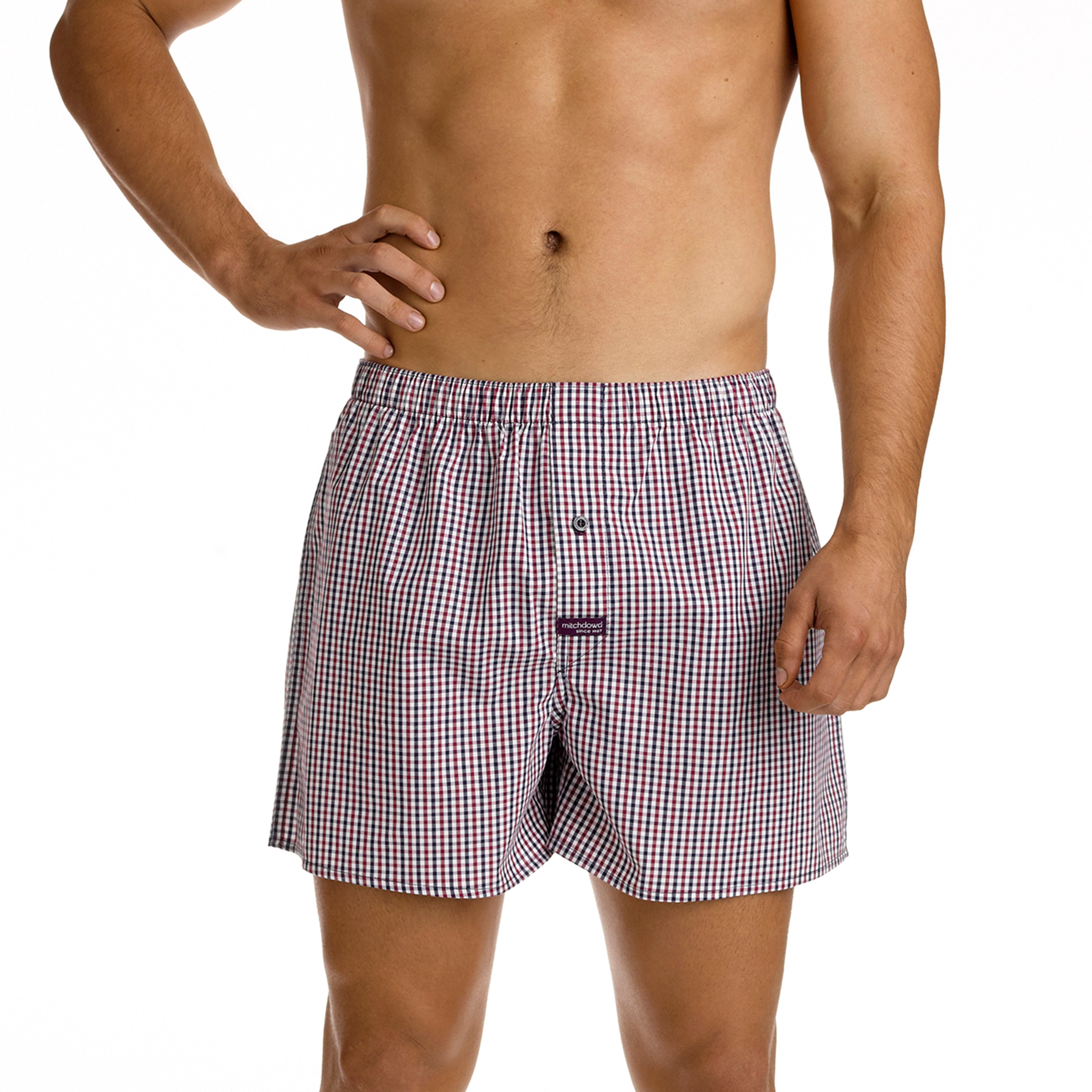 Men's Red Check Cotton Boxer Shorts Value 6 Pack – Red - Image 2