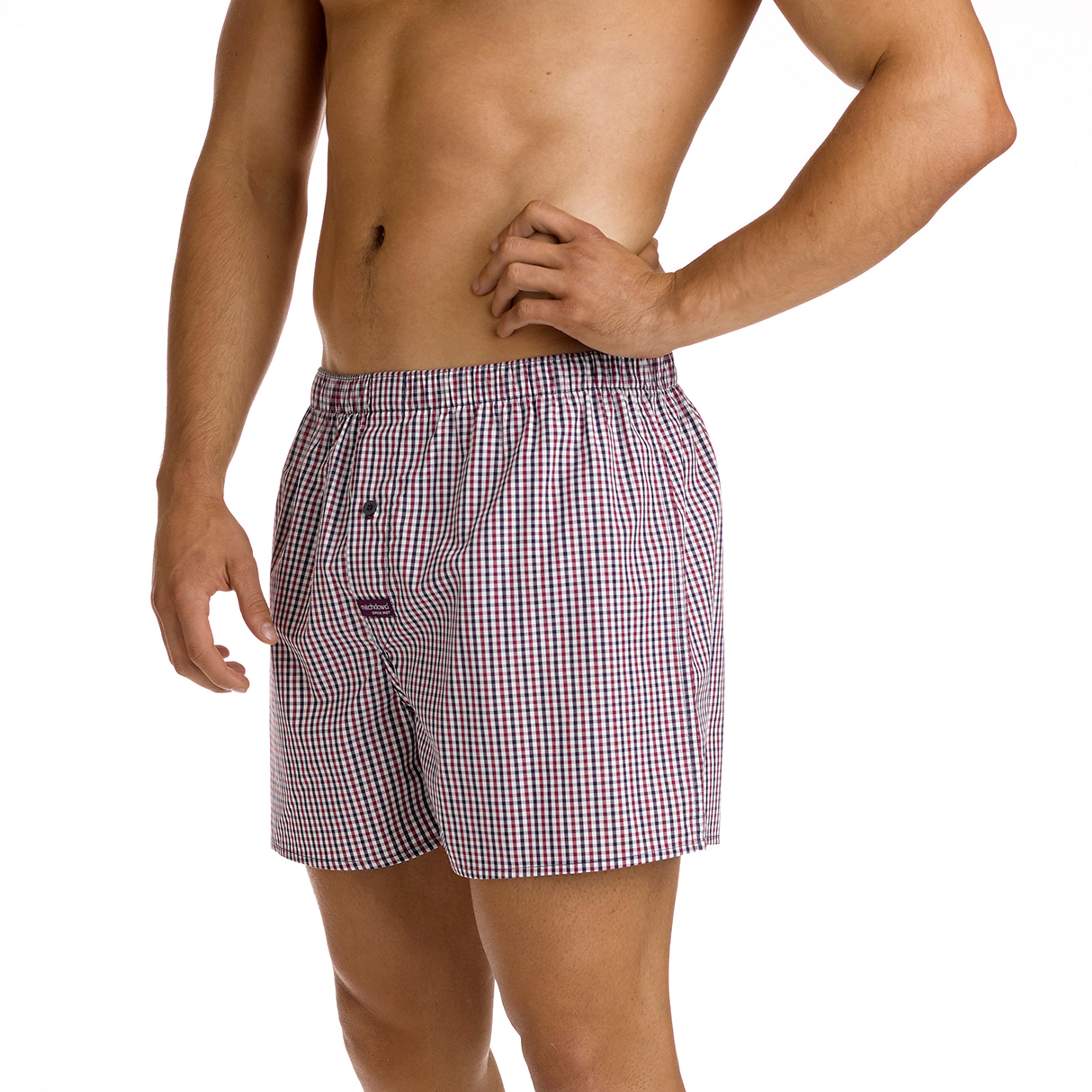 Men's Red Check Cotton Boxer Shorts Value 6 Pack – Red - Image 4