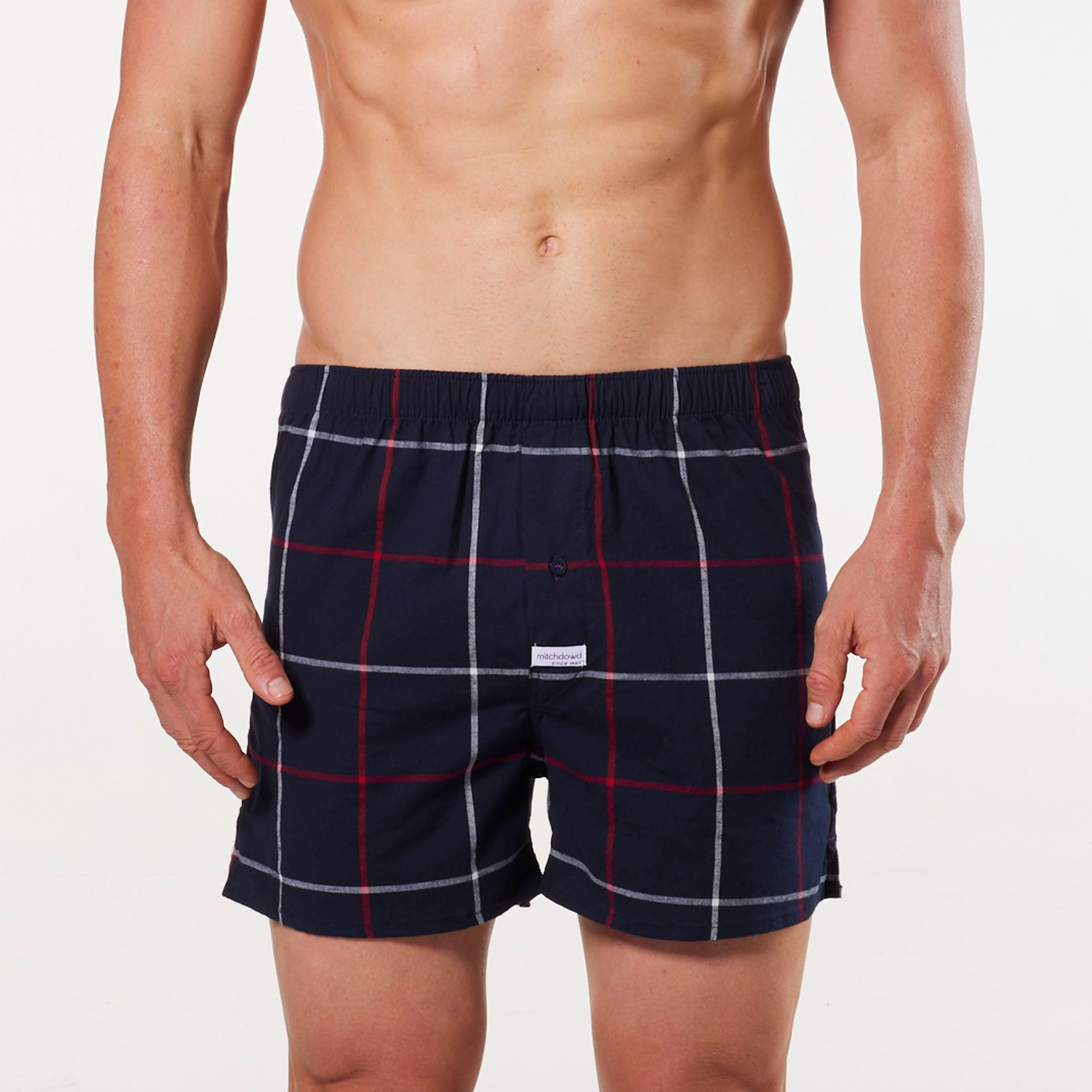 Men's George Check Cotton Stretch Boxer Shorts - Navy - Image 1