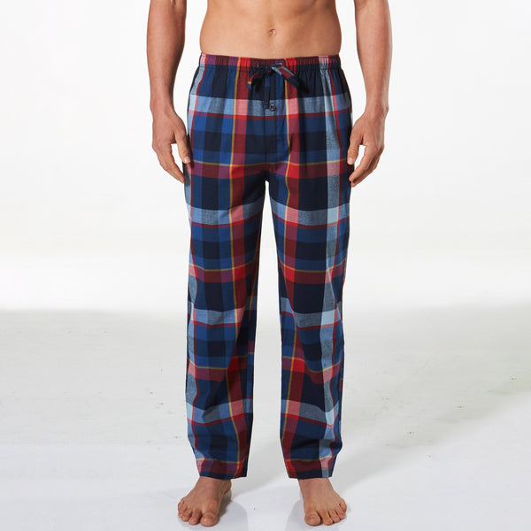 Men's British Check Cotton Pyjama Pant - Navy & Red