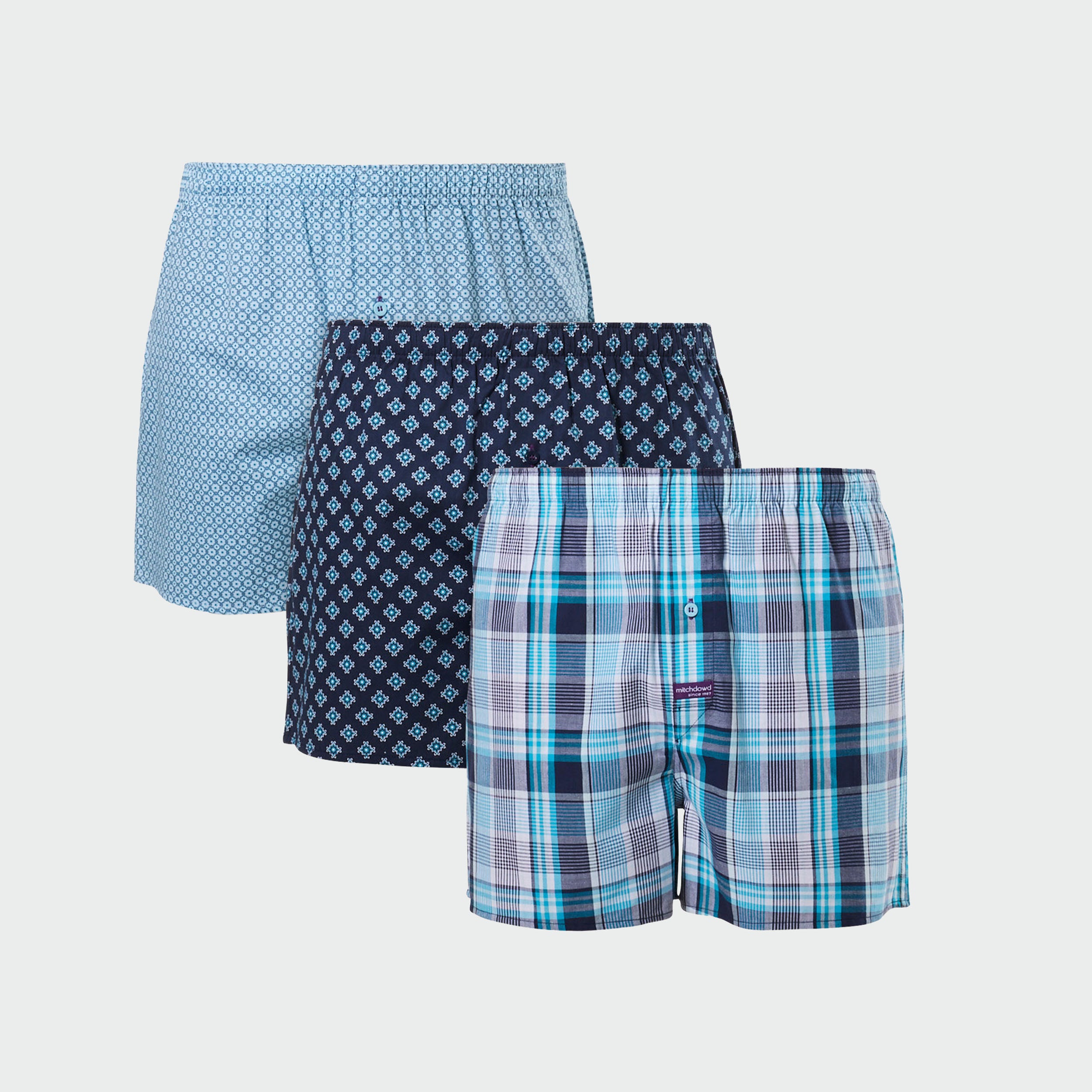 Men's Moroccan Geo Cotton Boxer Shorts 3 Pack - Blue - Image 1