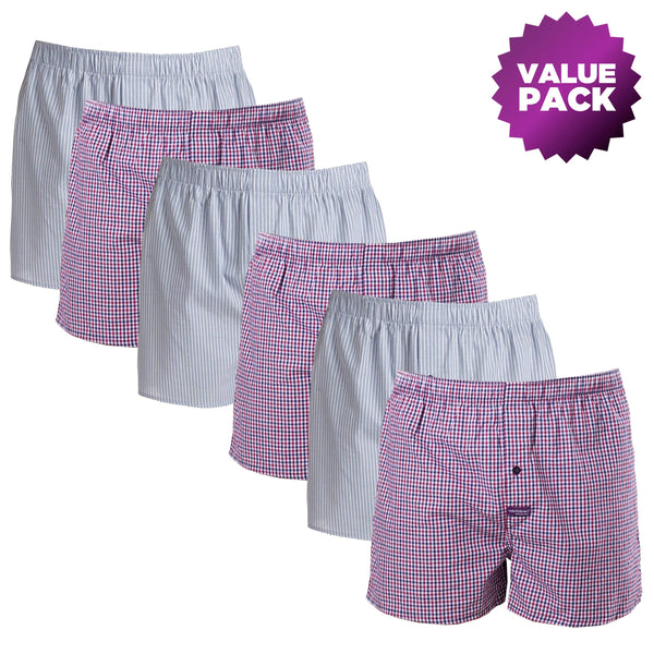 Men's Red Check Cotton Boxer Shorts Value 6 Pack – Red