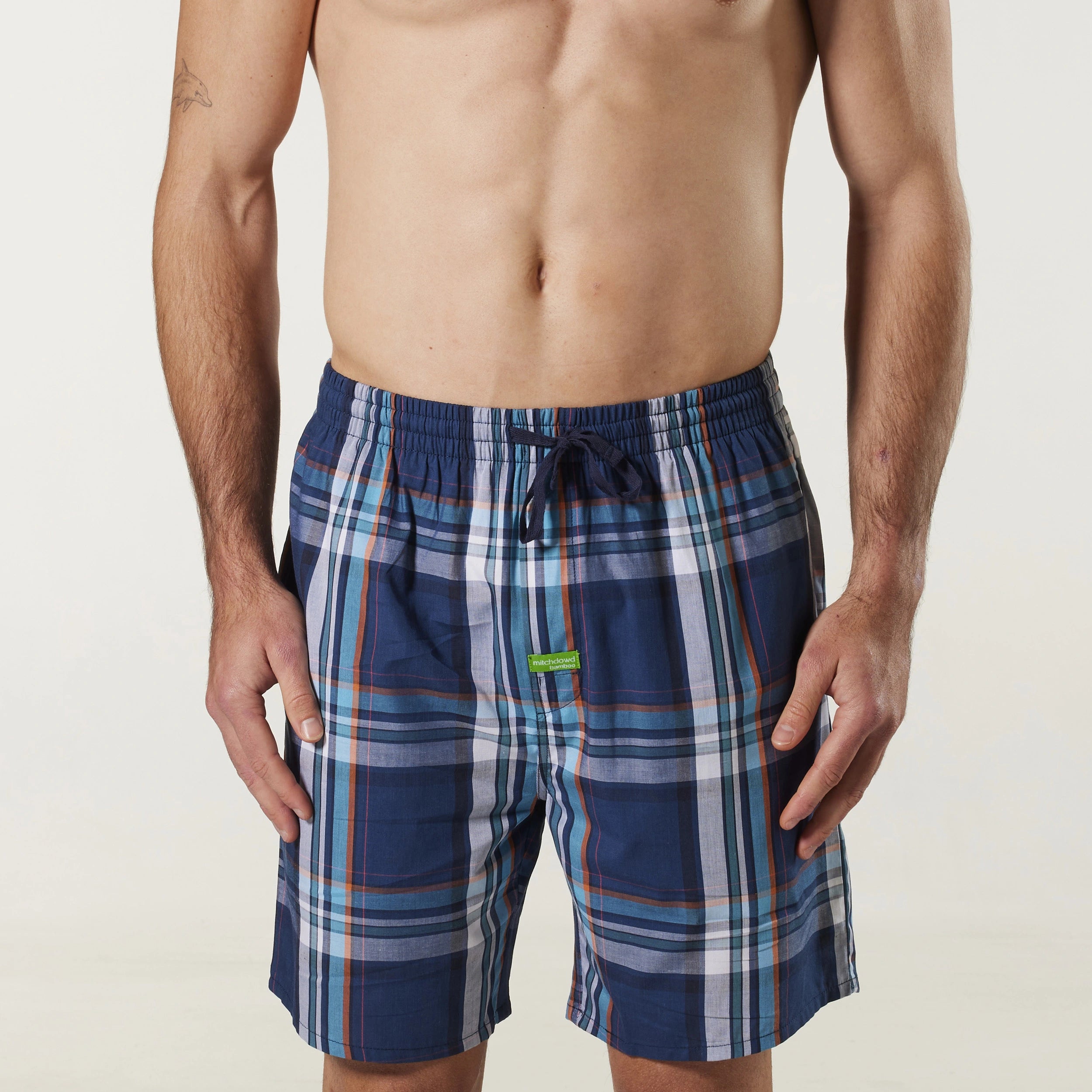 Men's Denim Check Bamboo Sleep Short Model Image 1