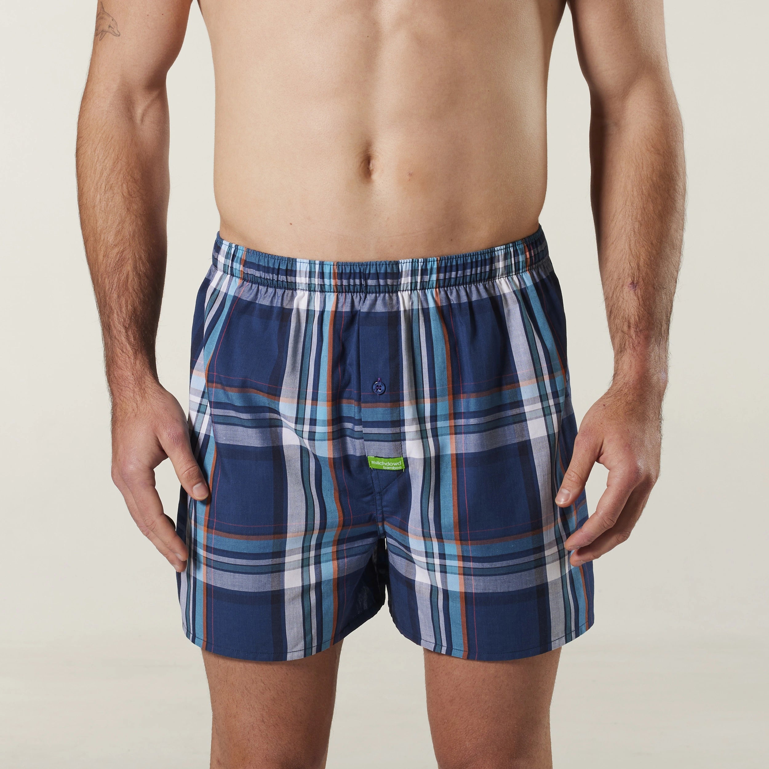 Men's Denim Check Bamboo Boxer Shorts Model Image 1