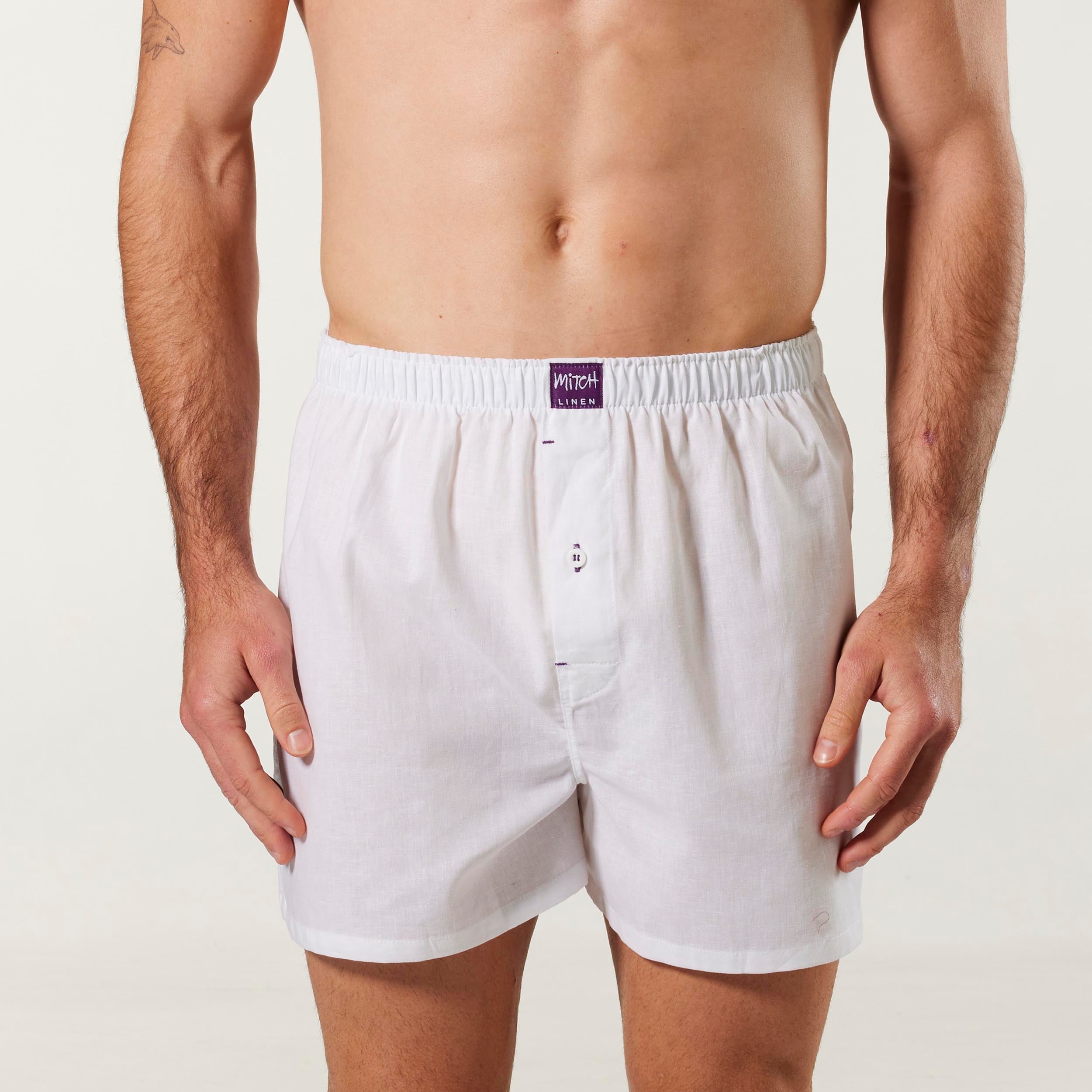 Men's Linen Blend Boxer Short - White - Image 1