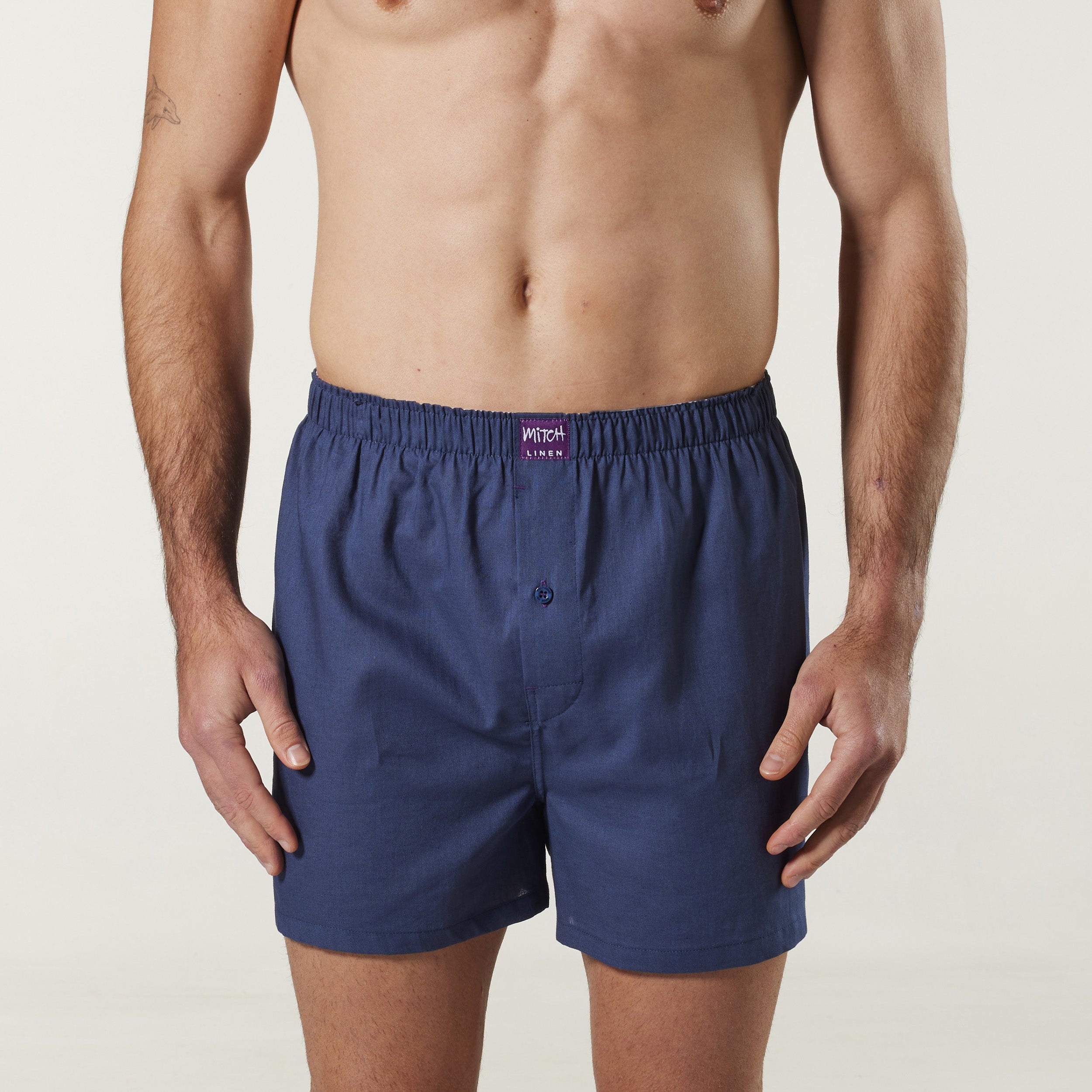 Men's Linen Blend Boxer Short - Denim Model Image 1