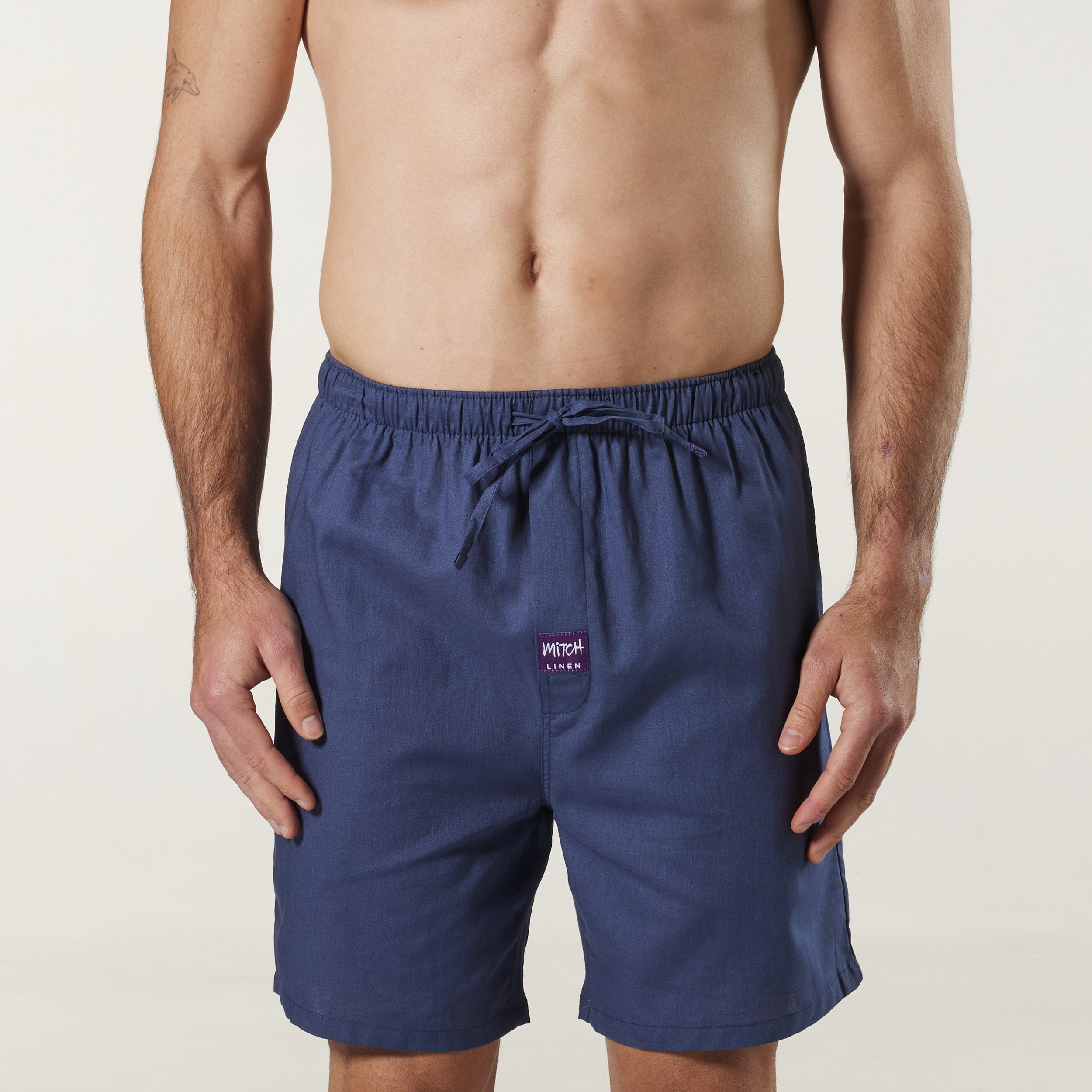 Men's Linen Blend Sleep Short - Denim - Image 1