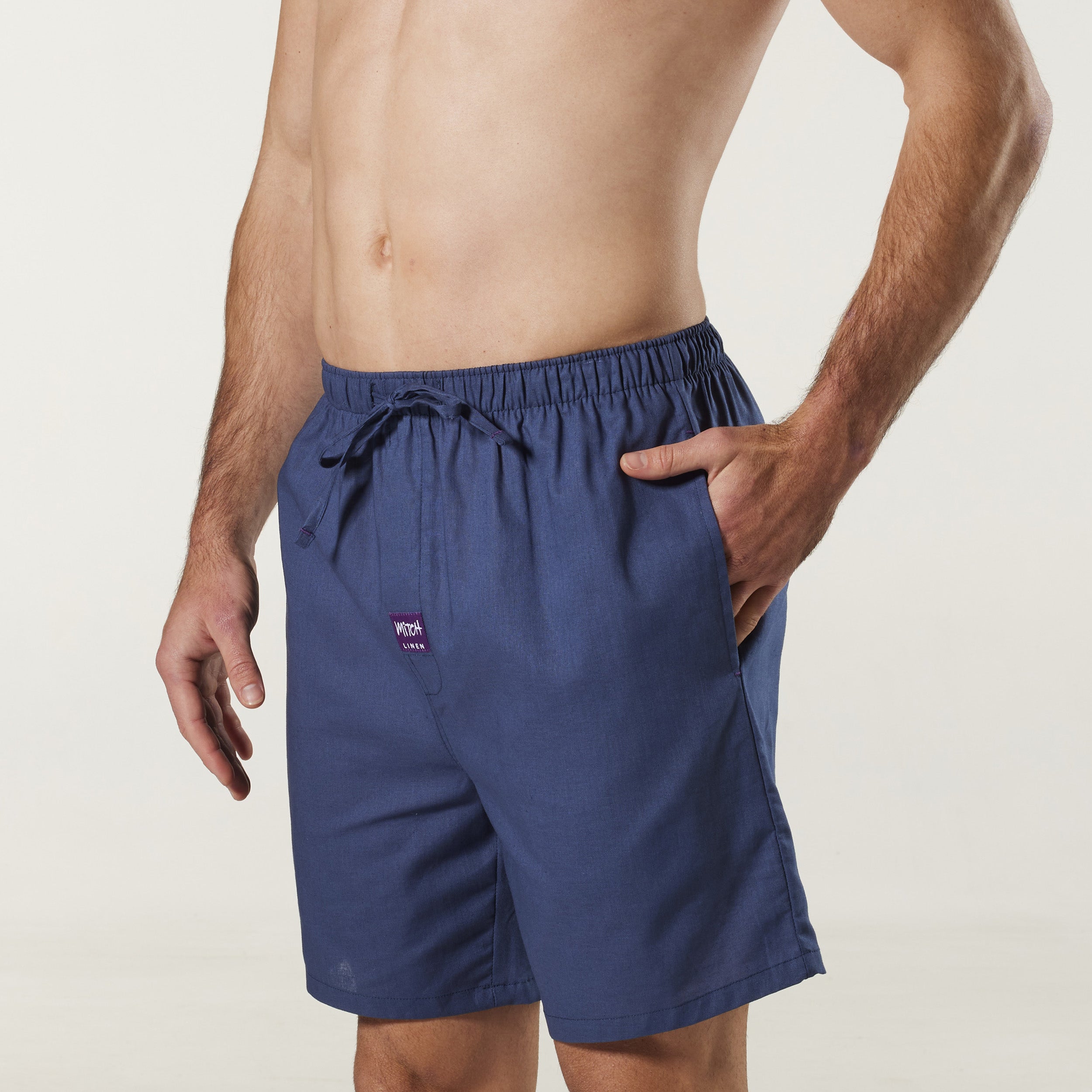 Men's Linen Blend Sleep Short - Denim - Image 2