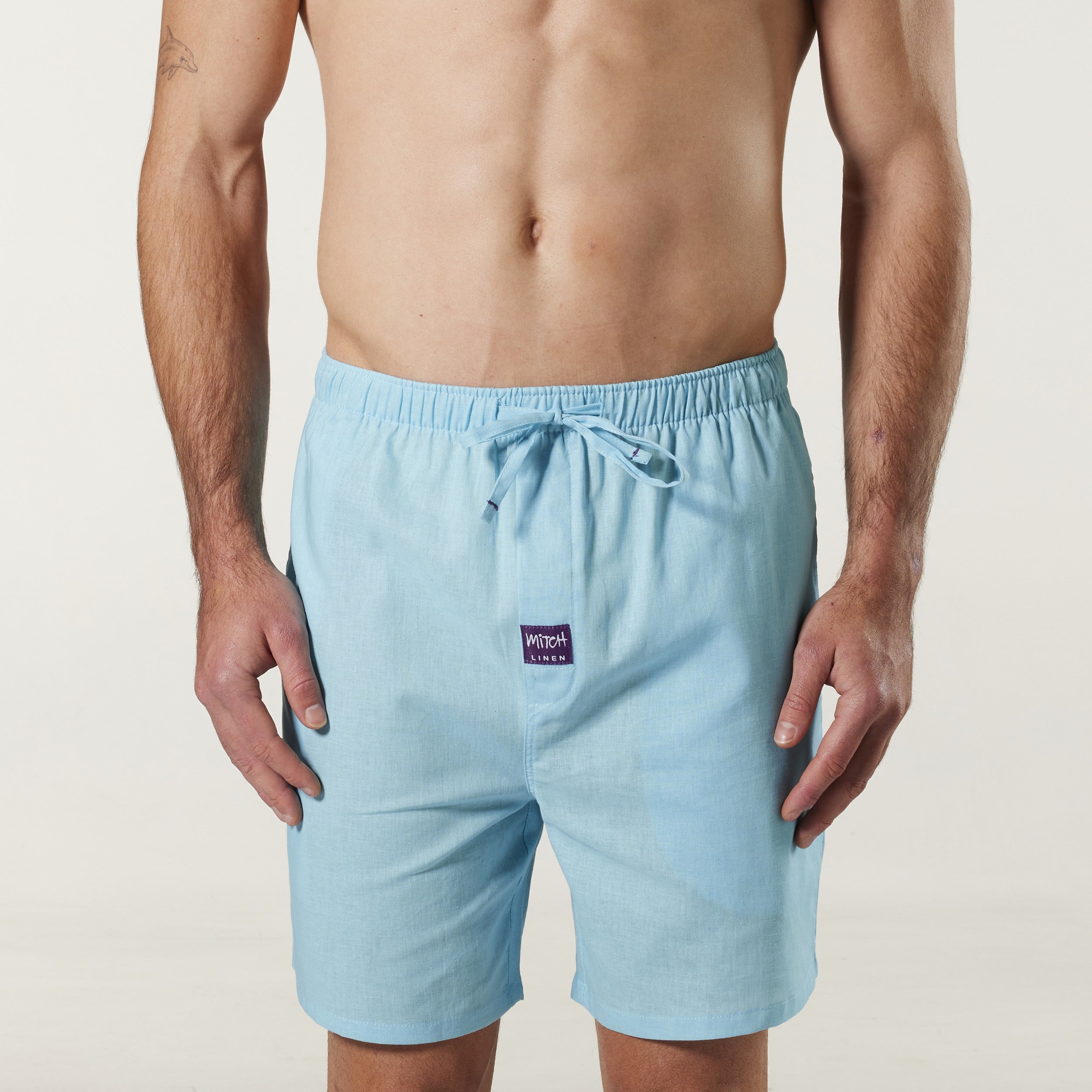 Men's Linen Blend Sleep Short - Sky Blue - Image 1