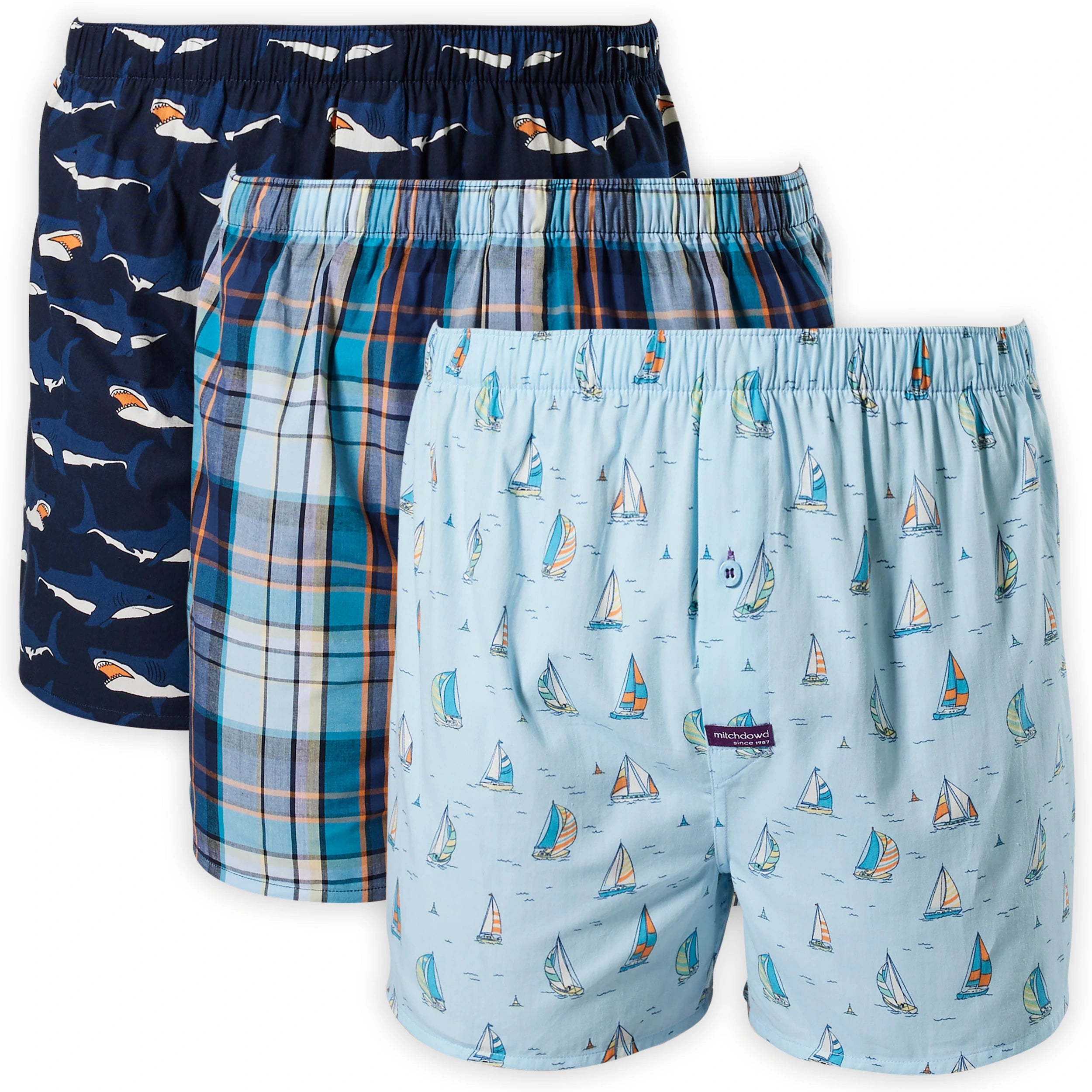 Men's Set Sail Cotton Boxer Shorts 3 Pack Model Image 1