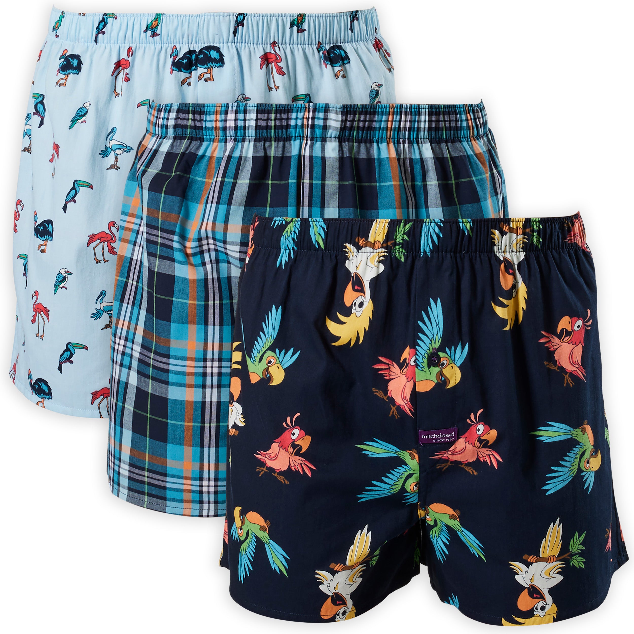 Men's Brazen Birds Cotton Boxer Shorts 3 Pack - Blues - Image 1