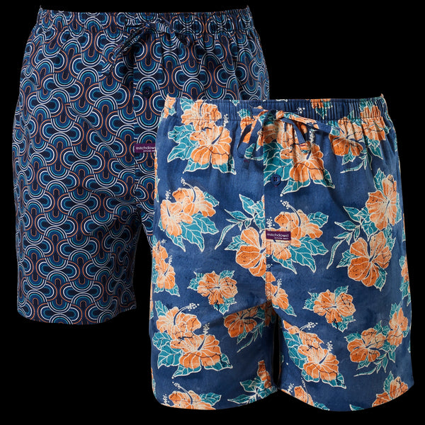 Men's Batik and Manhattan Geo Cotton Sleep Shorts 2 Pack - Denim