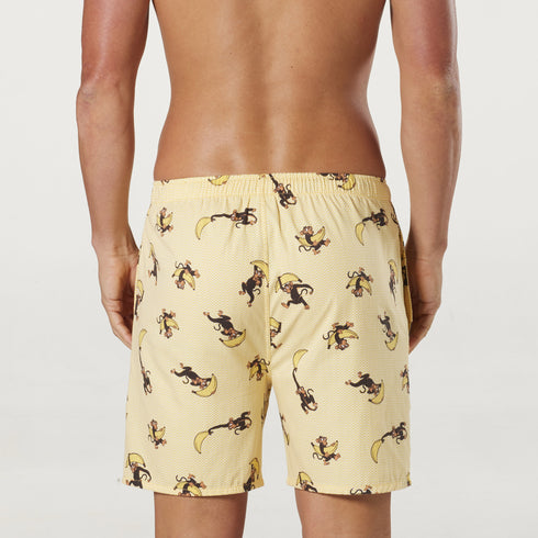 Men's Banana Monkey Cotton Sleep Shorts - Yellow
