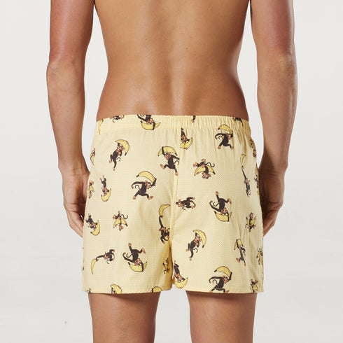 Men's Banana Monkey Cotton Boxer Shorts - Yellow