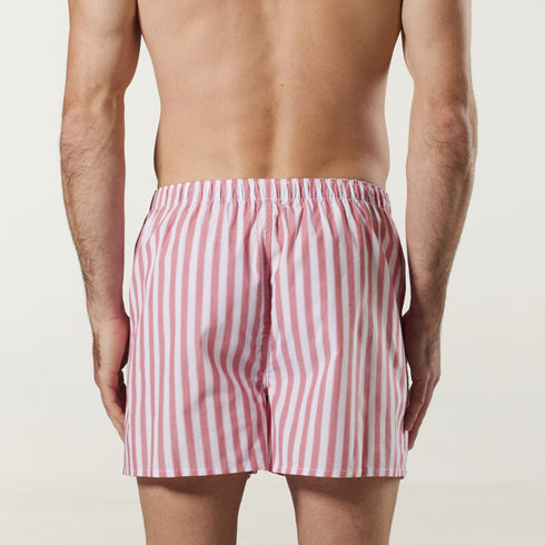 Men's White Stripe Cotton Boxer Shorts 3 Pack - Red, Blue, & Navy