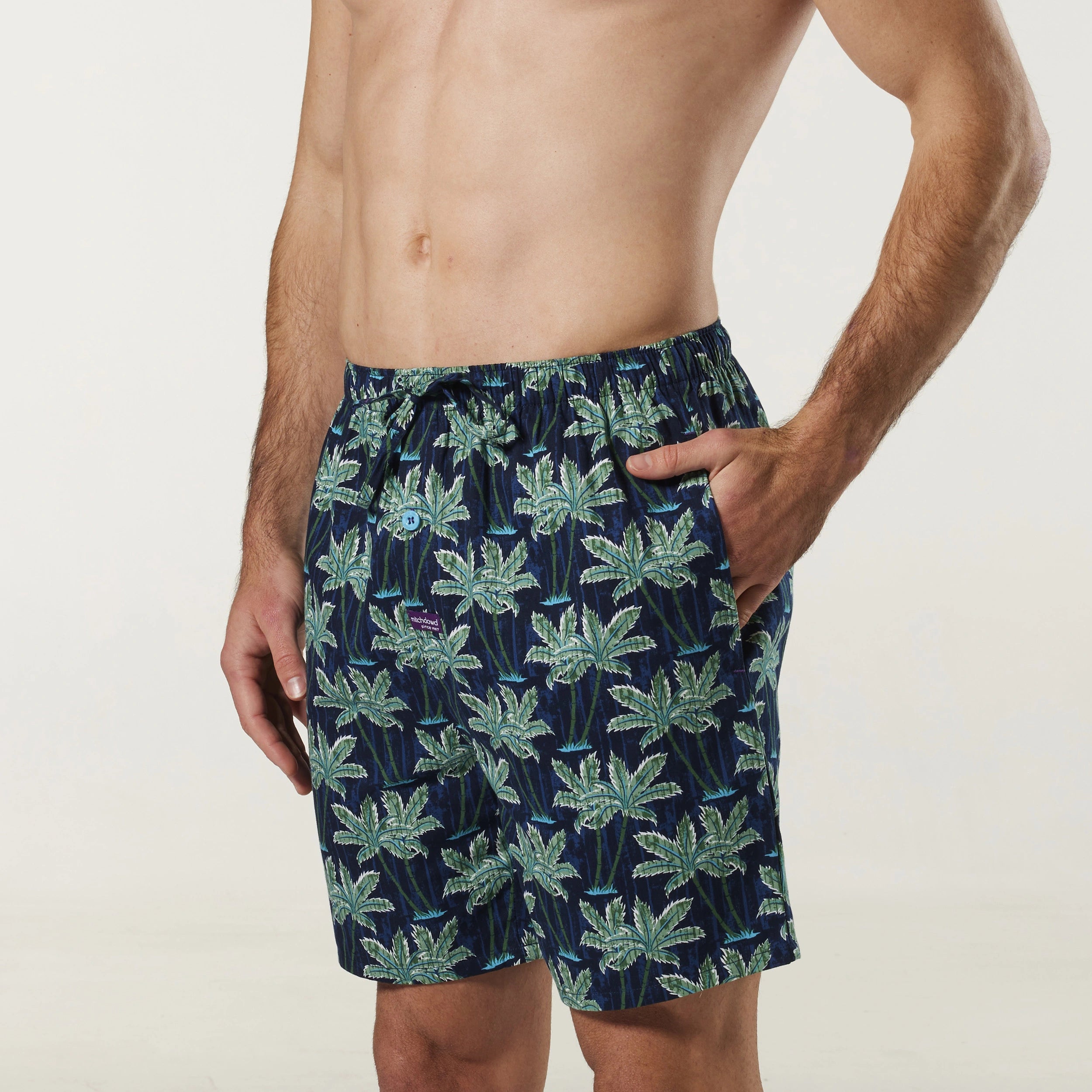 Men's Hawaiian Charm Cotton Sleep Shorts 2 Pack - Blue & Navy - Image 4