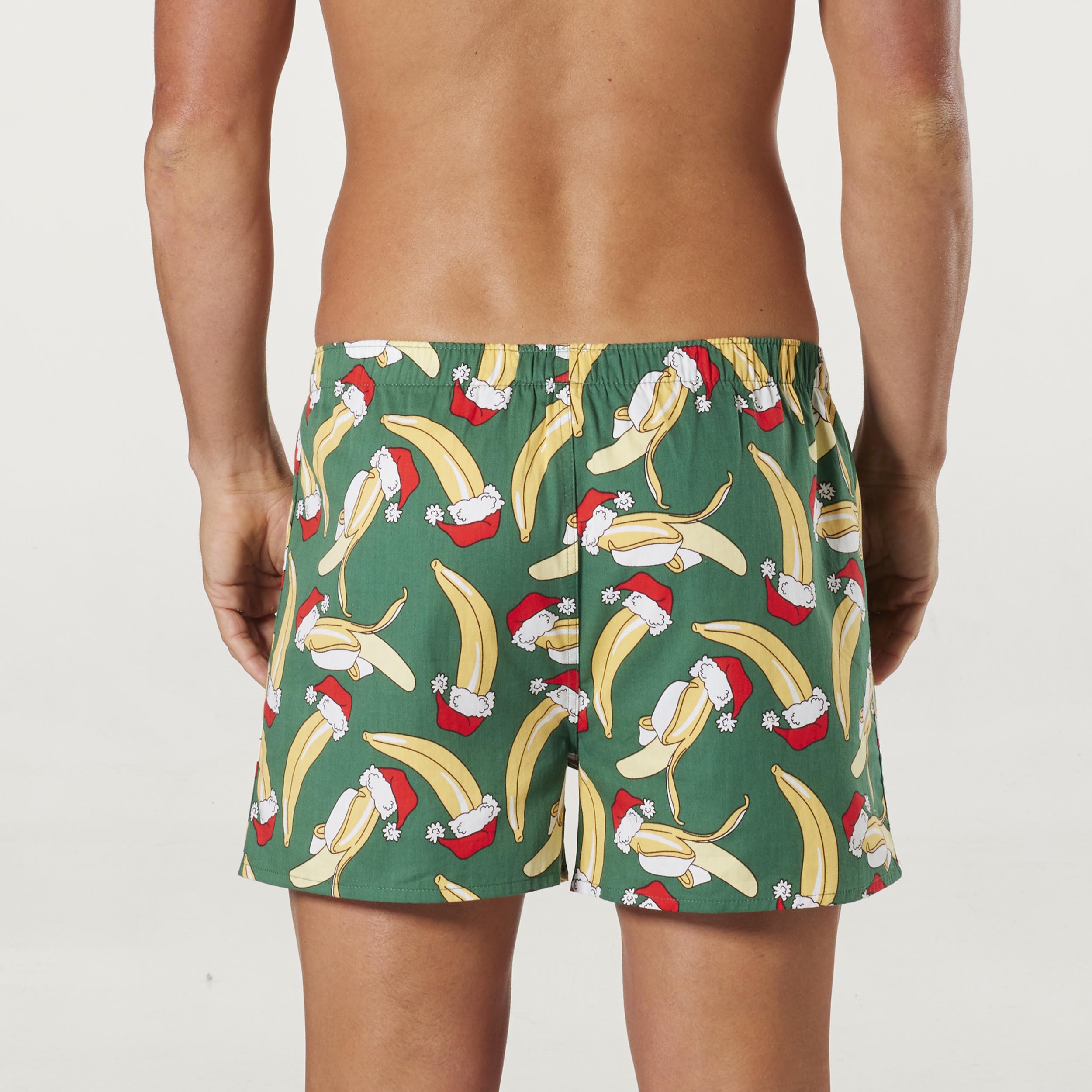 Men's Christmas Jolly Banana Cotton Boxer Shorts with Santa Hat - Green - Image 4