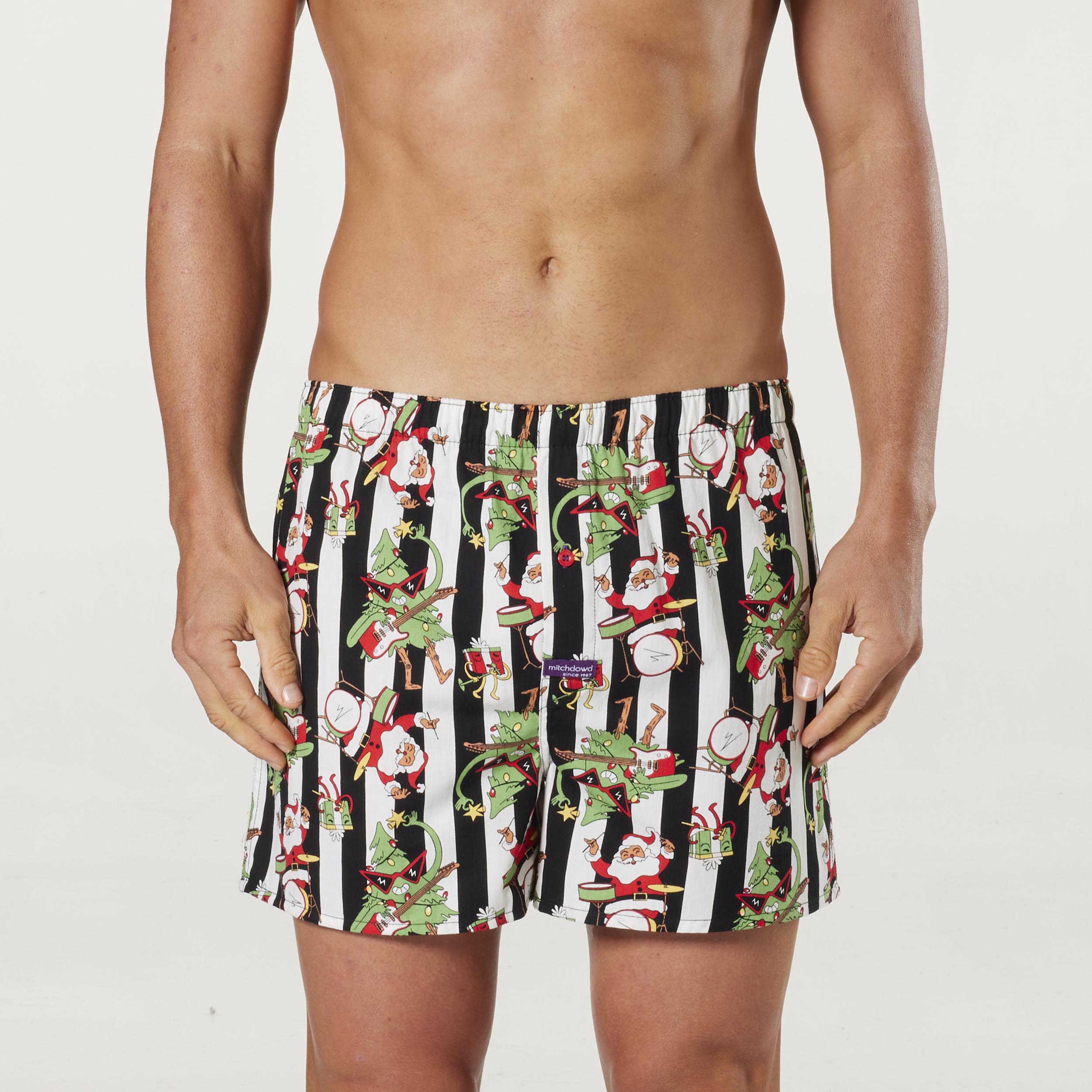 Men's Jingle Bell Rock Christmas Cotton Boxer Short - Black & White - Image 1