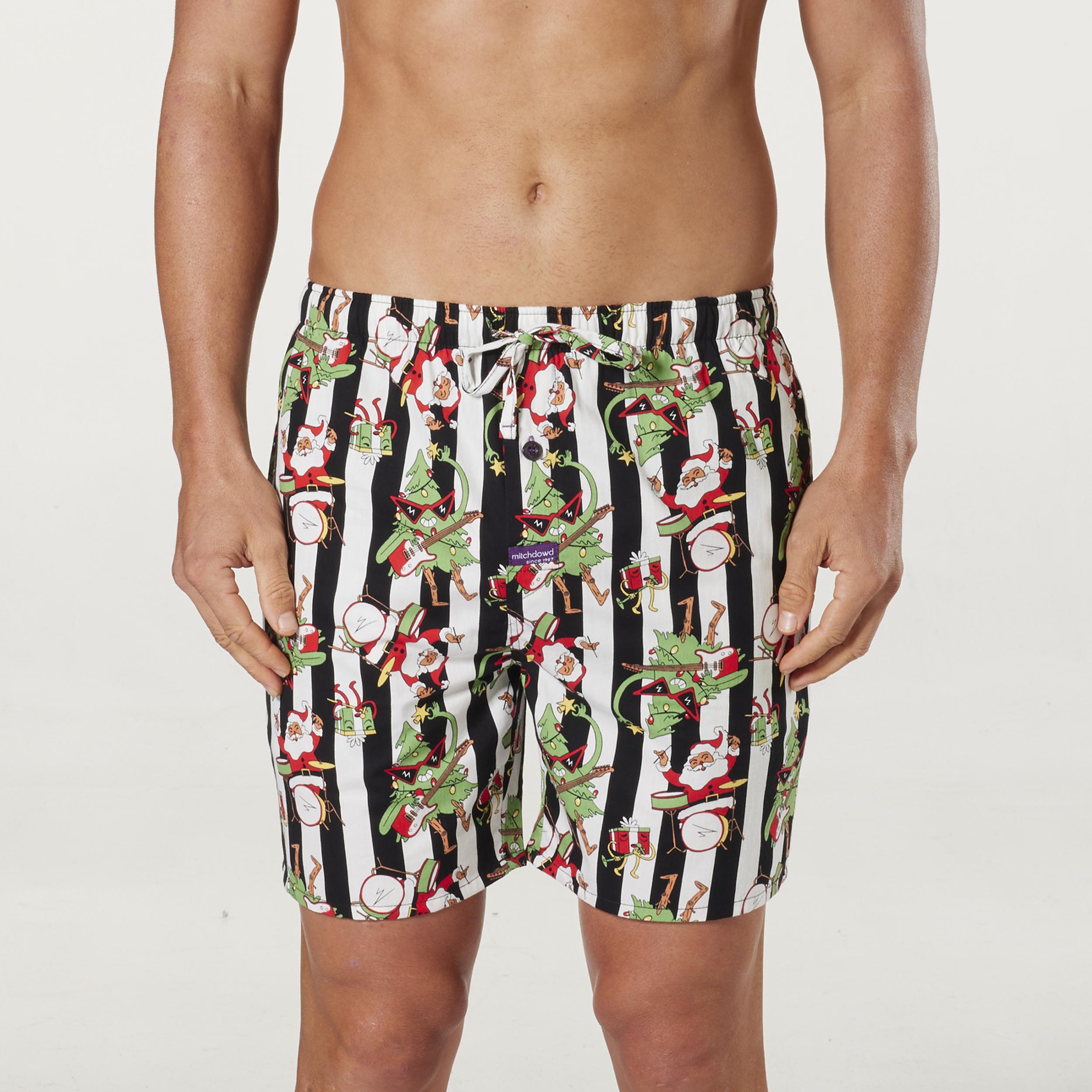 Men's Jingle Bell Rock Christmas Cotton Sleep Short - Black & White - Image 1