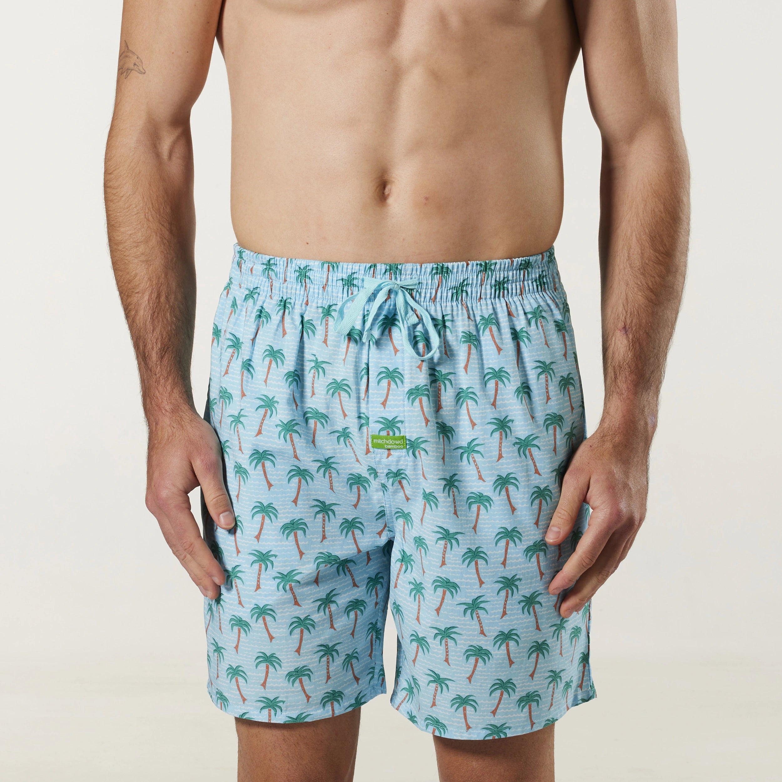 Men's Water Palms Bamboo Sleep Short - Sky Blue - Image 1