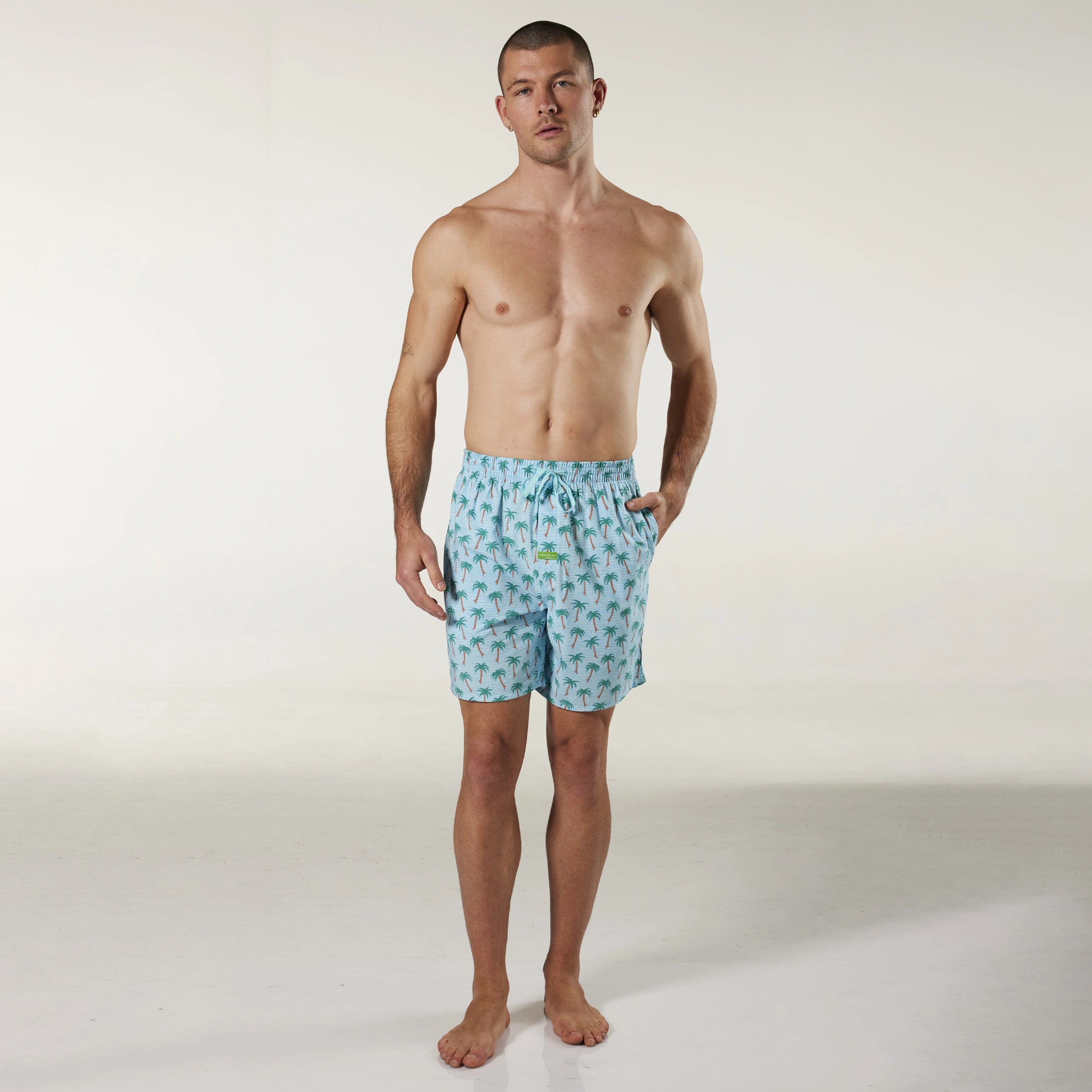 Men's Water Palms Bamboo Sleep Short - Sky Blue - Image 3