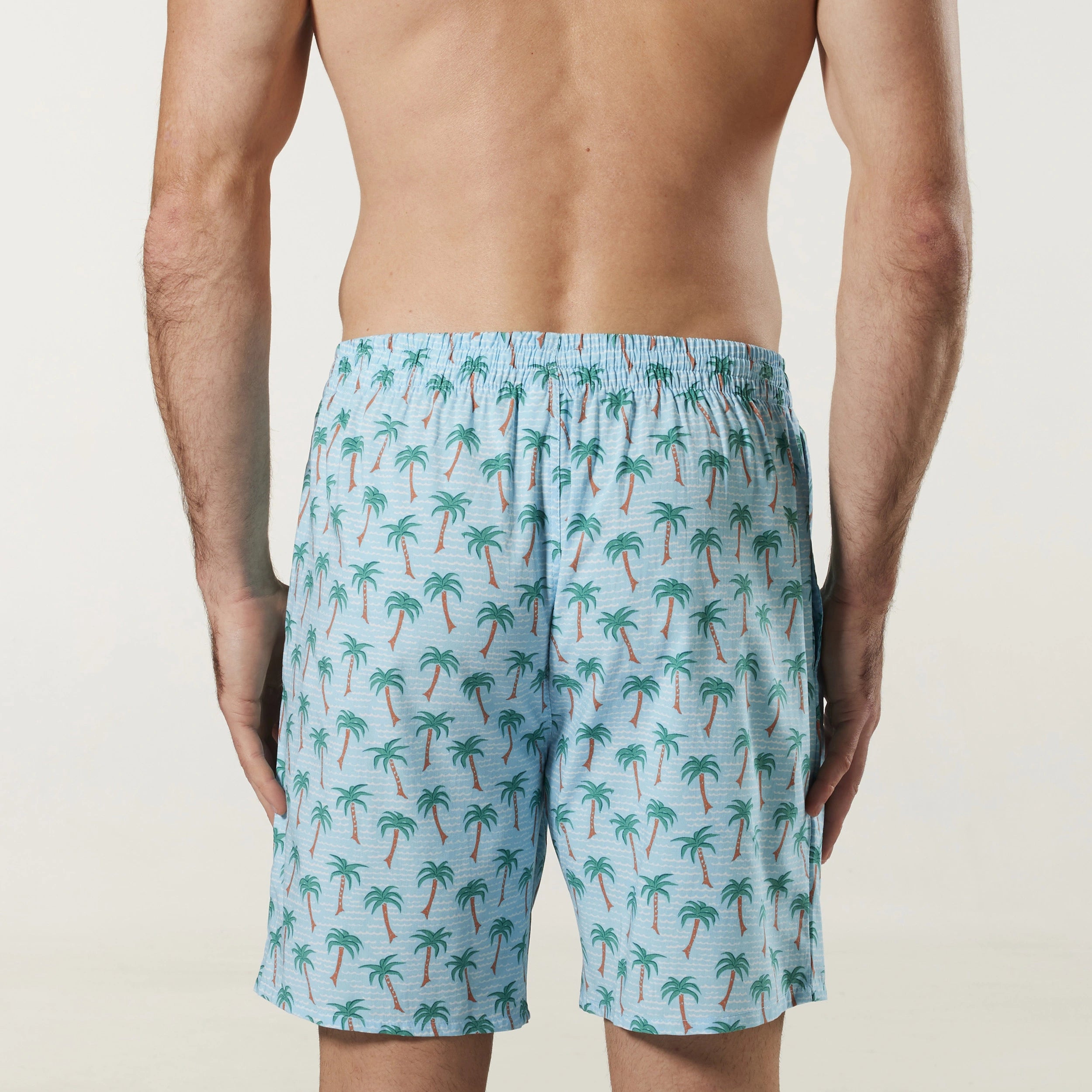 Men's Water Palms Bamboo Sleep Short - Sky Blue - Image 4