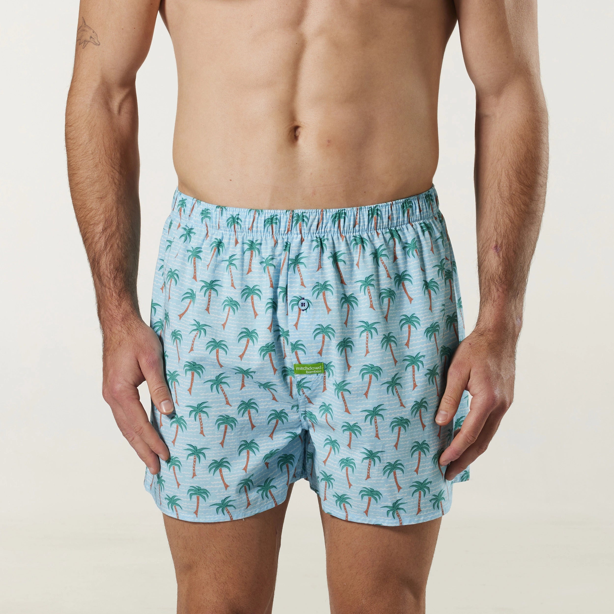 Men's Water Palms Bamboo Boxer Shorts - Sky Blue - Image 1