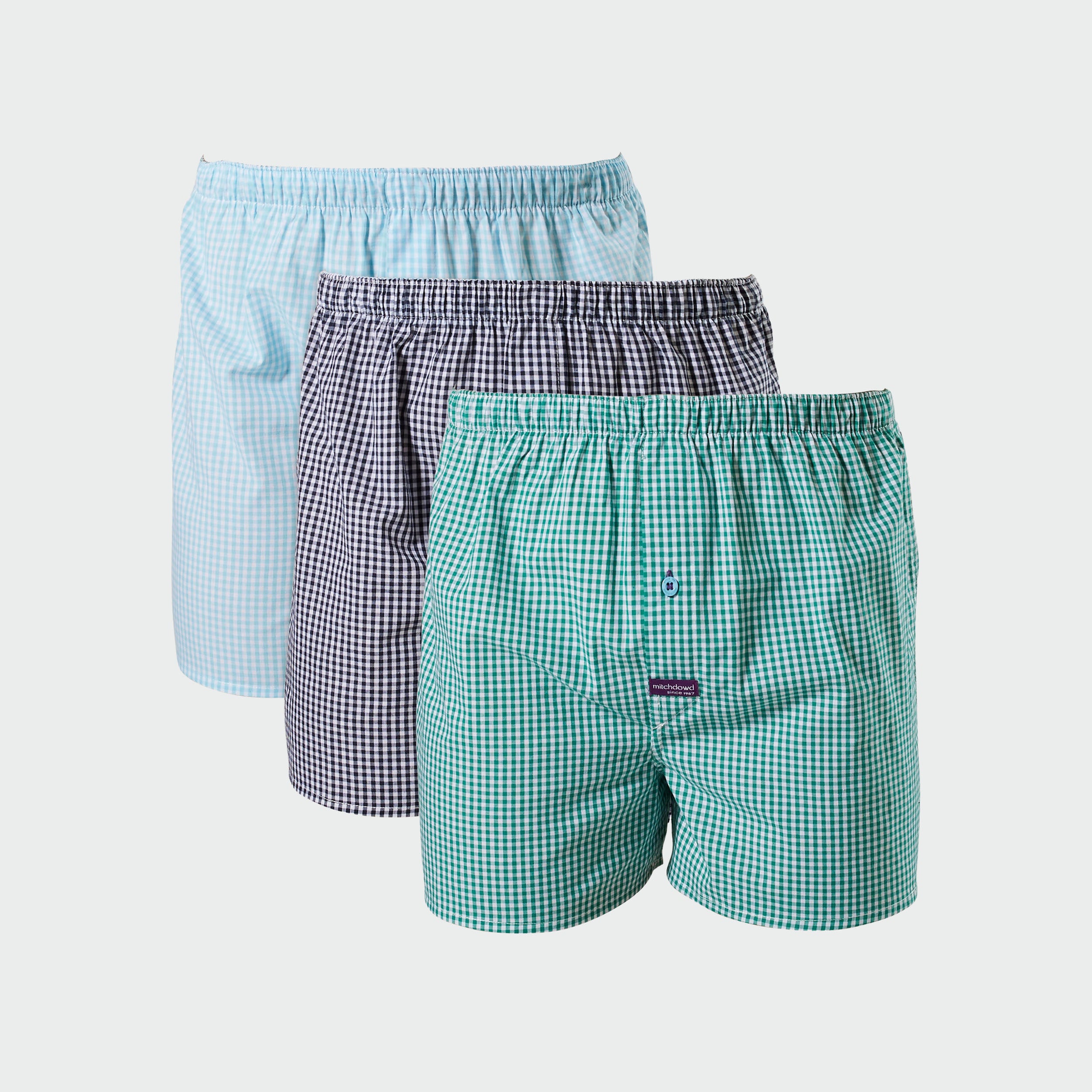 Men's Gingham Check Cotton Boxer Shorts 3 Pack Model Image 1