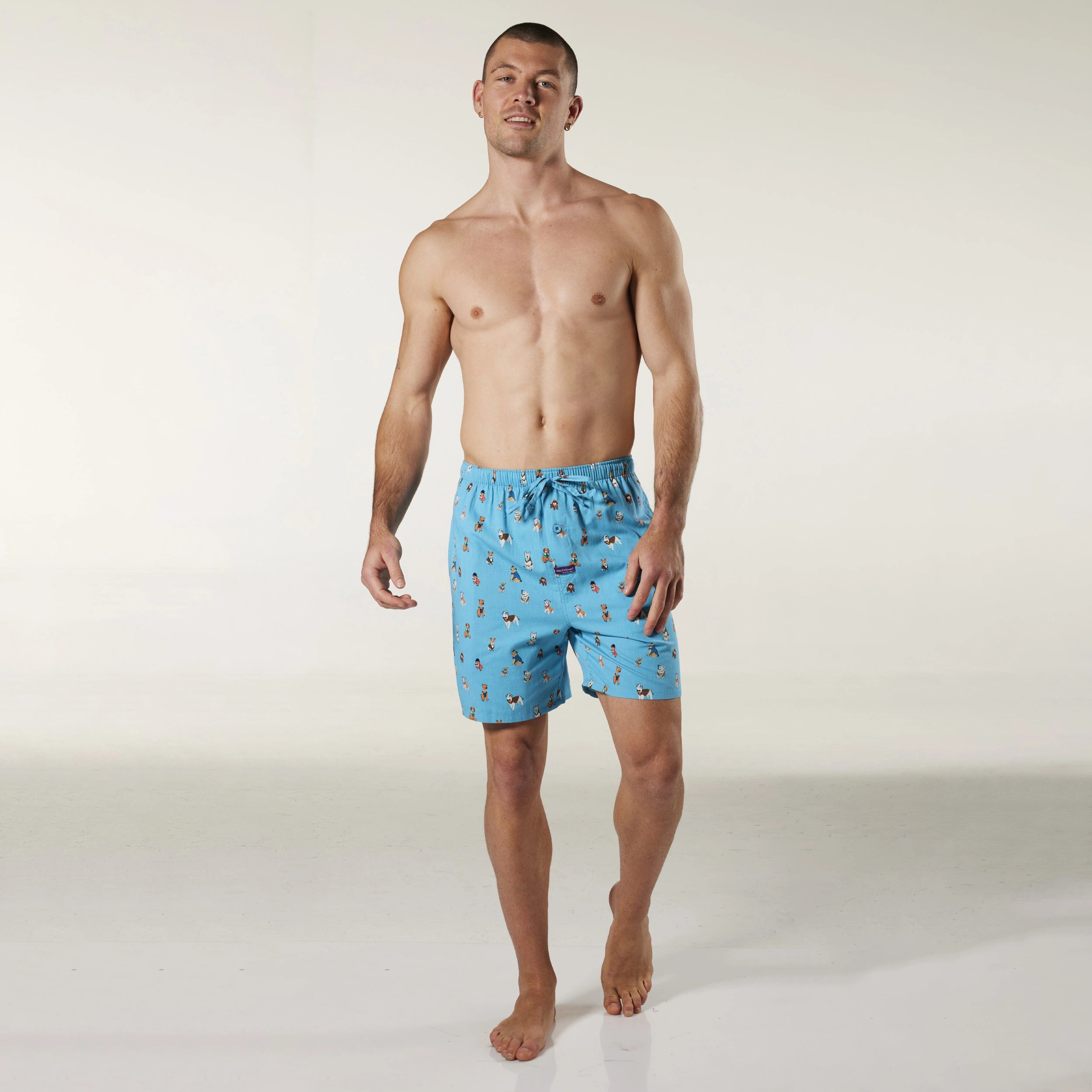 Men's Dressed Up Dogs Cotton Sleep Shorts Model Image 4