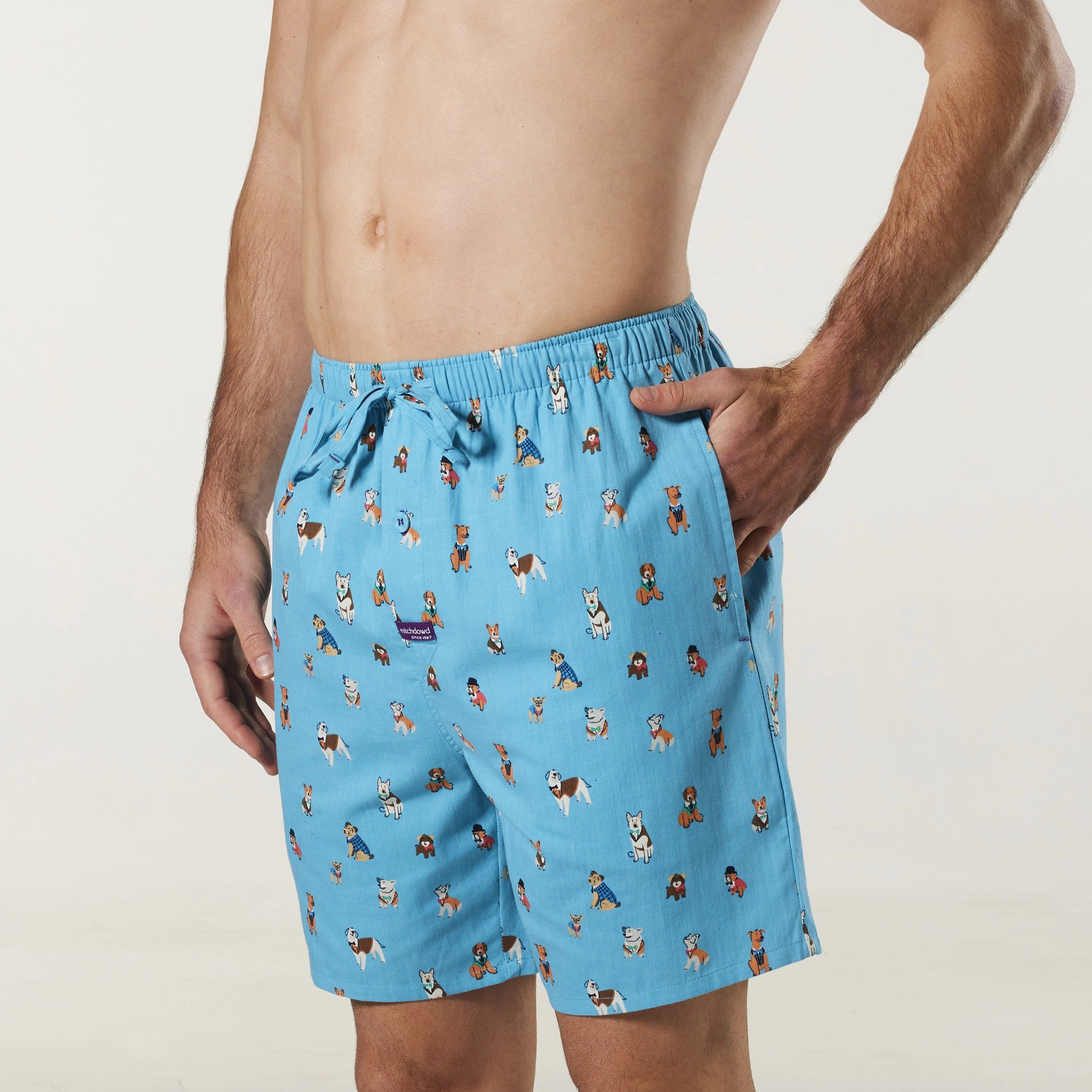 Men's Dressed Up Dogs Cotton Sleep Shorts Model Image 2