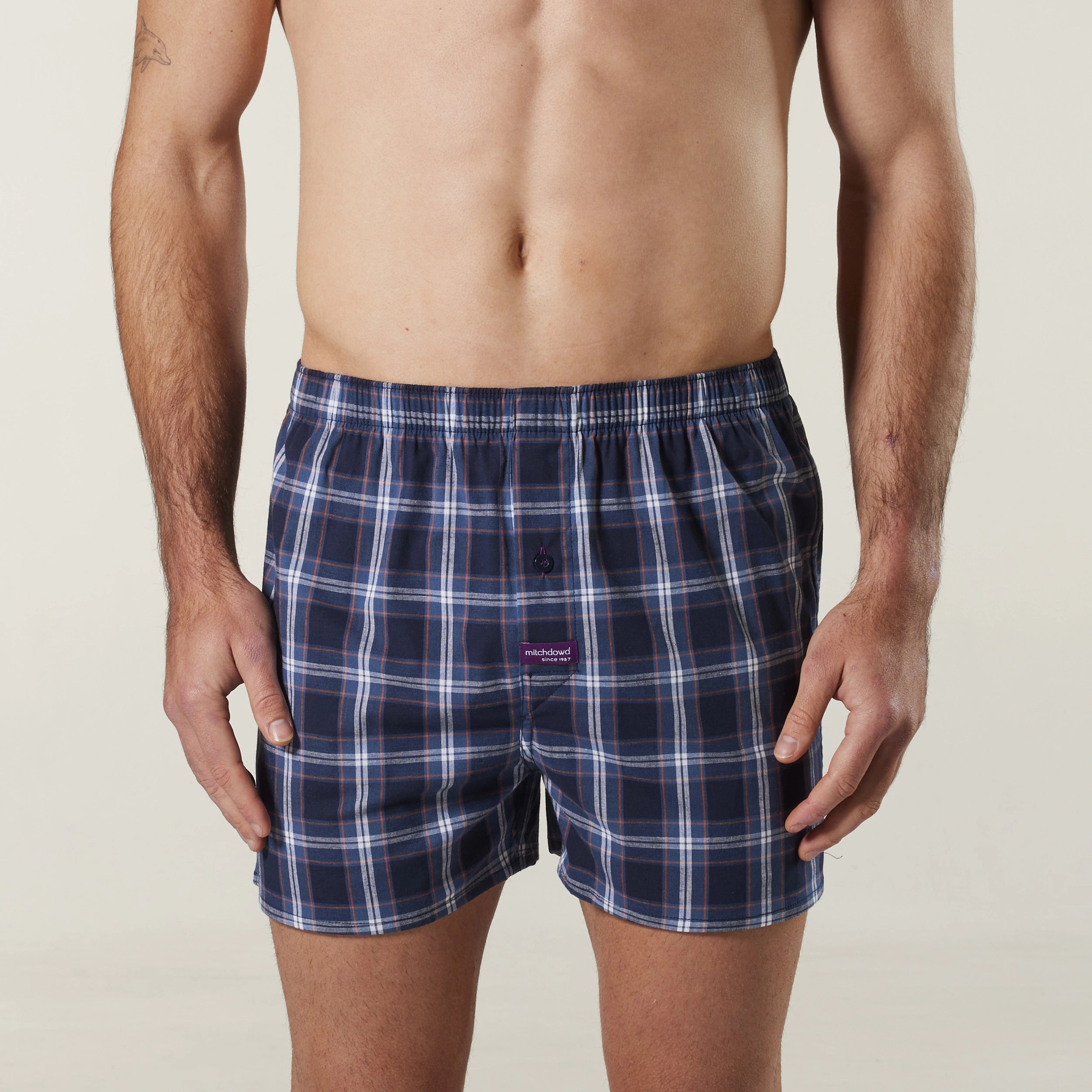 Men's Captain Check Cotton Stretch Boxer Shorts Model Image 1