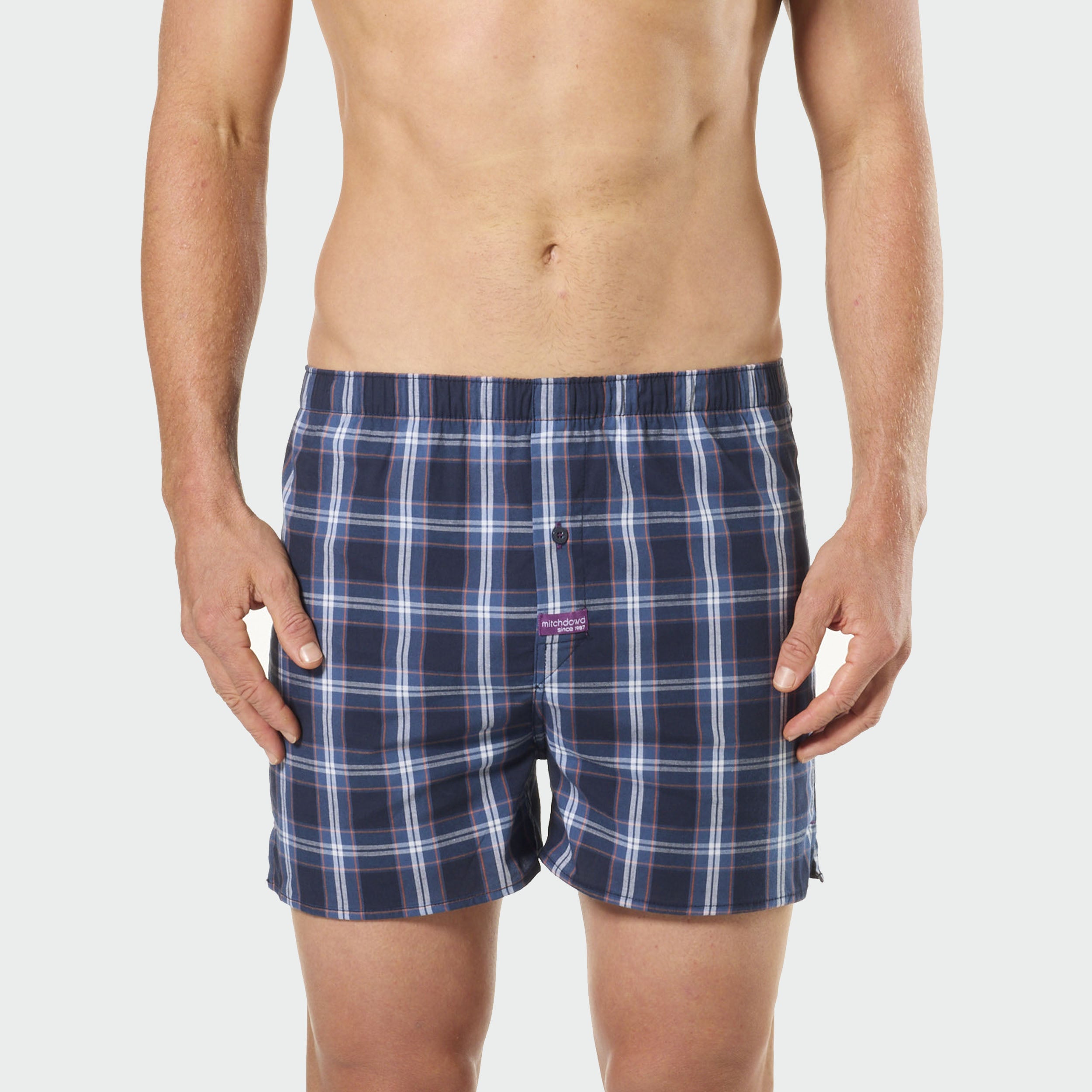 Men's Captain Check Cotton Stretch Boxer Shorts - Navy