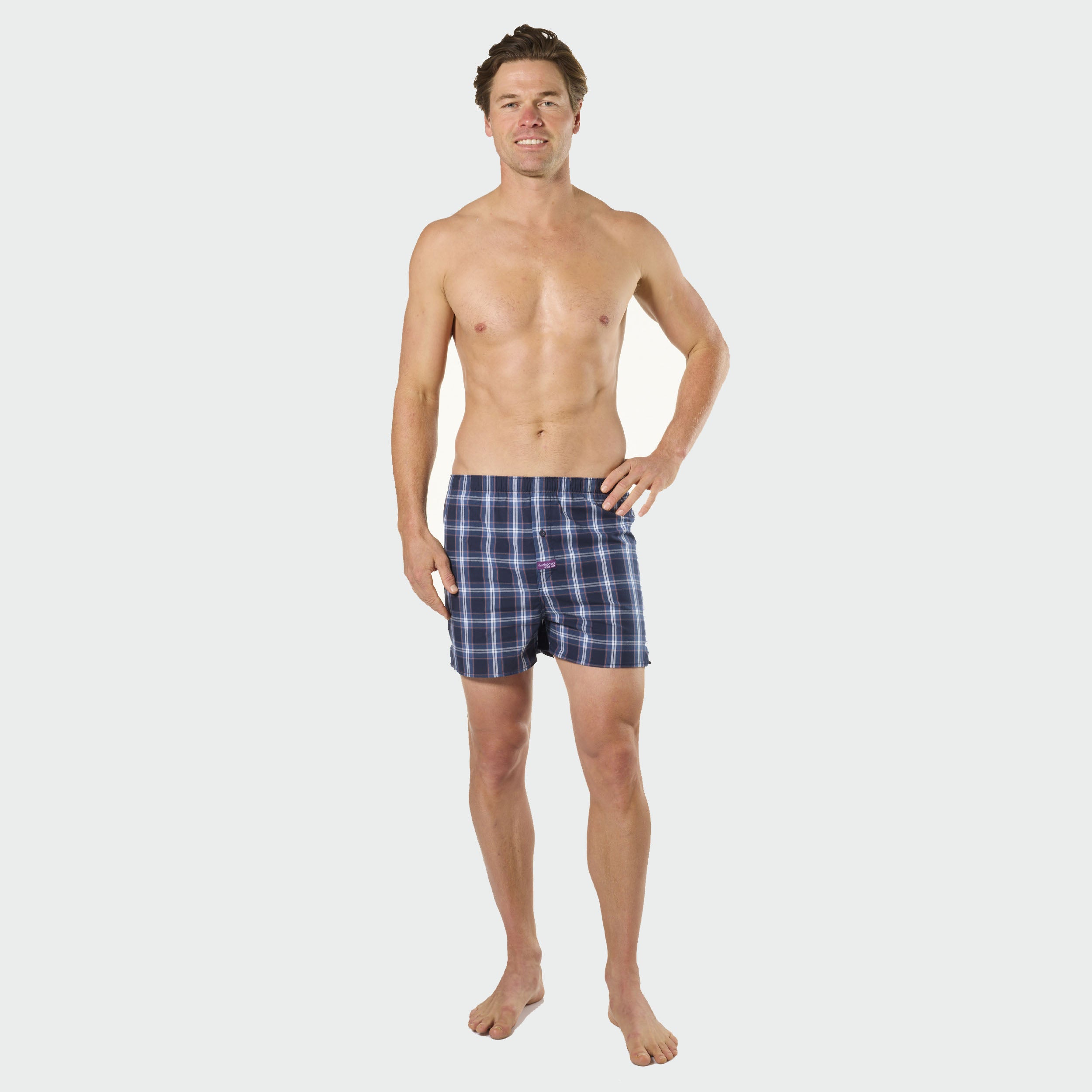 Men's Captain Check Cotton Stretch Boxer Shorts - Navy