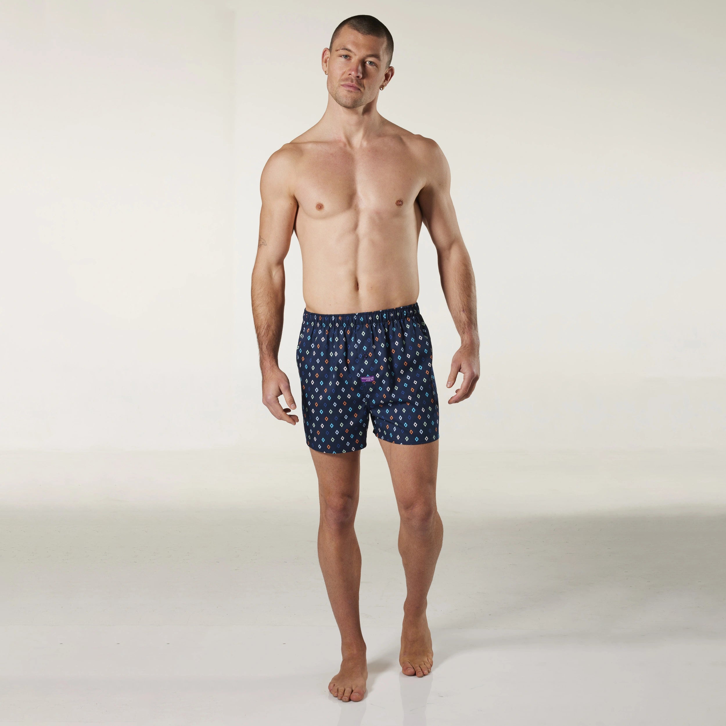 Men's Diamond Blue Cotton Boxer Shorts 3 Pack Model Image 5