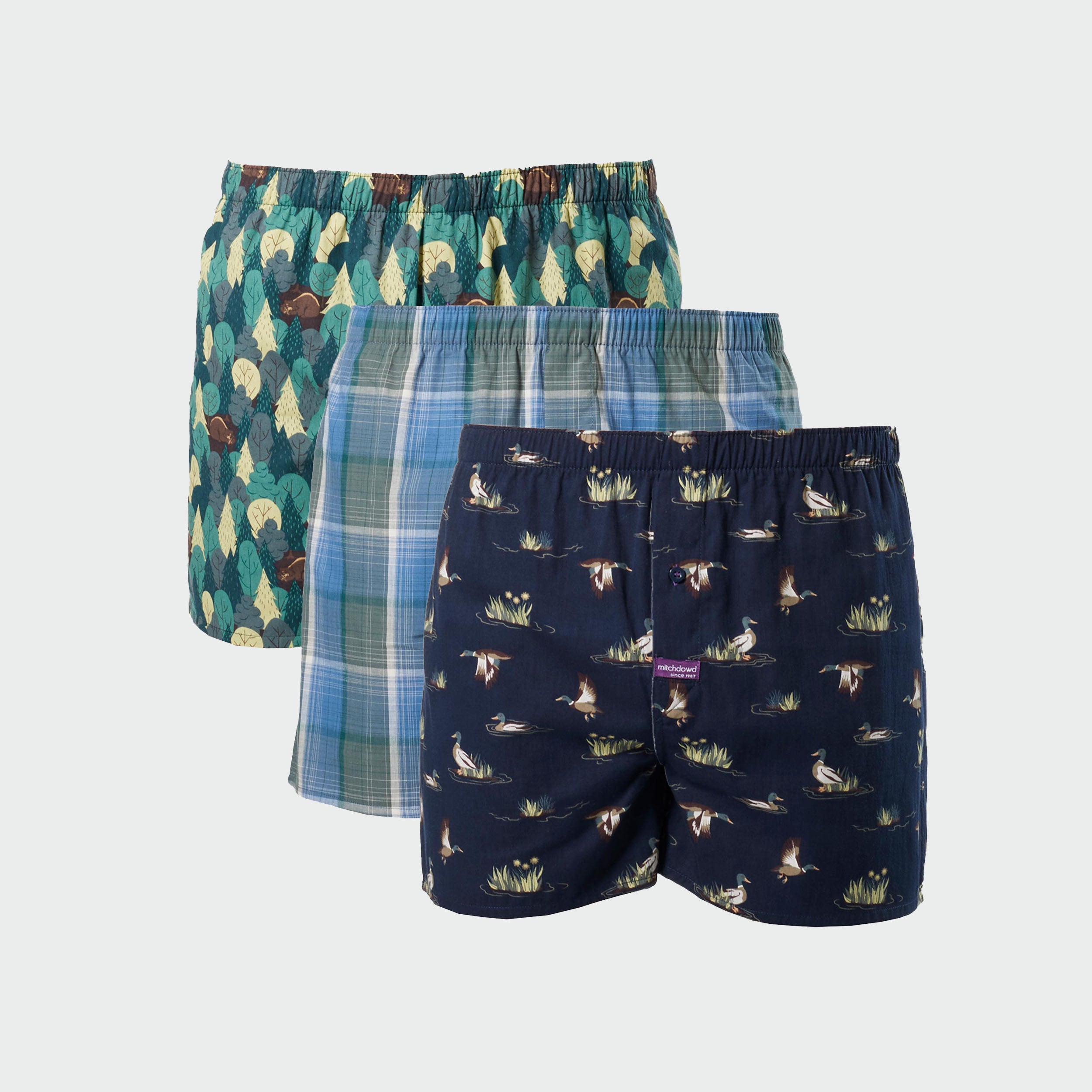 Men's Wood Ducks Cotton Boxer Short 3 Pack - Green - Image 1