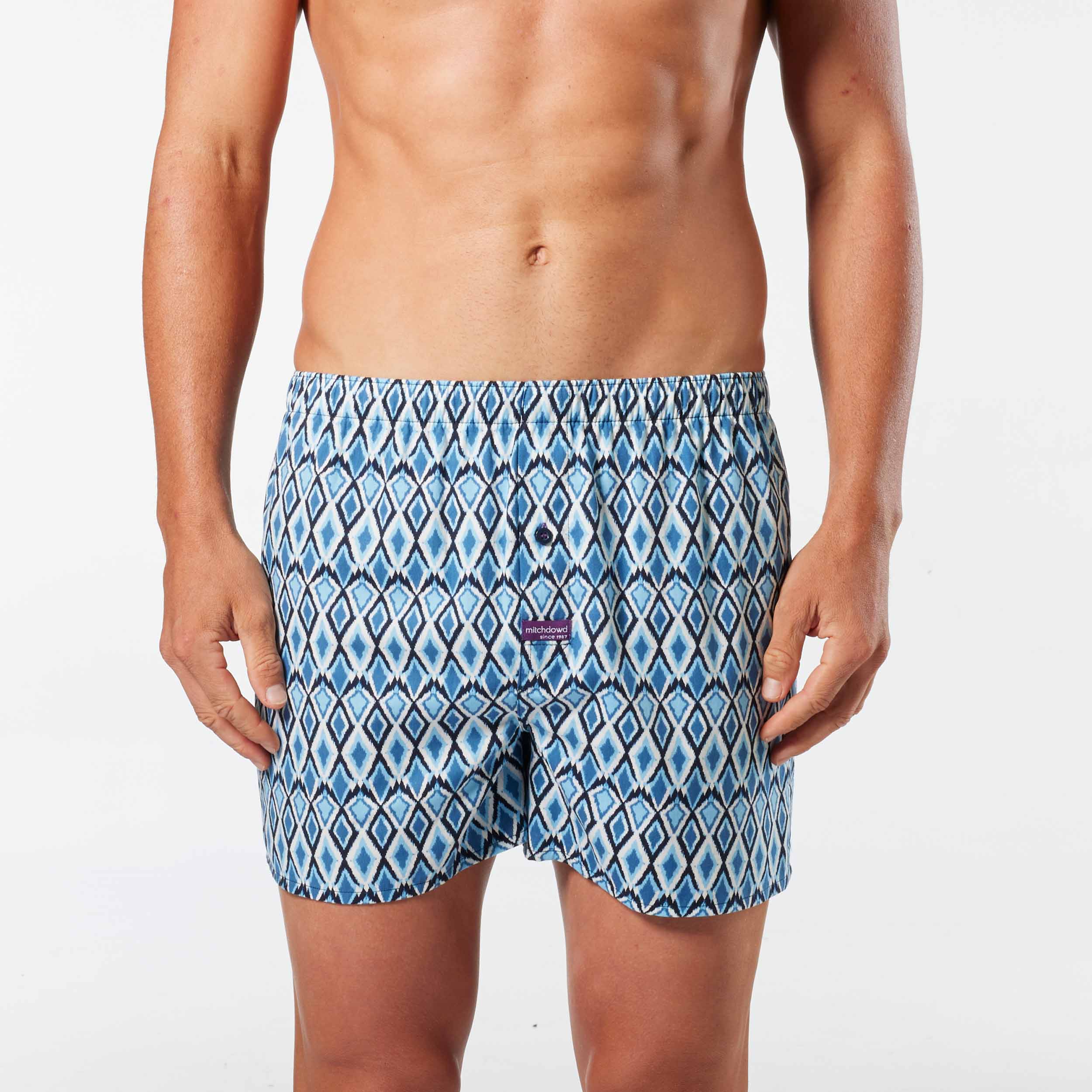 Men's Leaf & Vine Cotton Boxer Shorts 3 Pack - Blue - Image 2