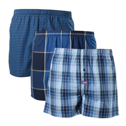 Men's Cubist Check Cotton Boxer Short 3 Pack - Blue