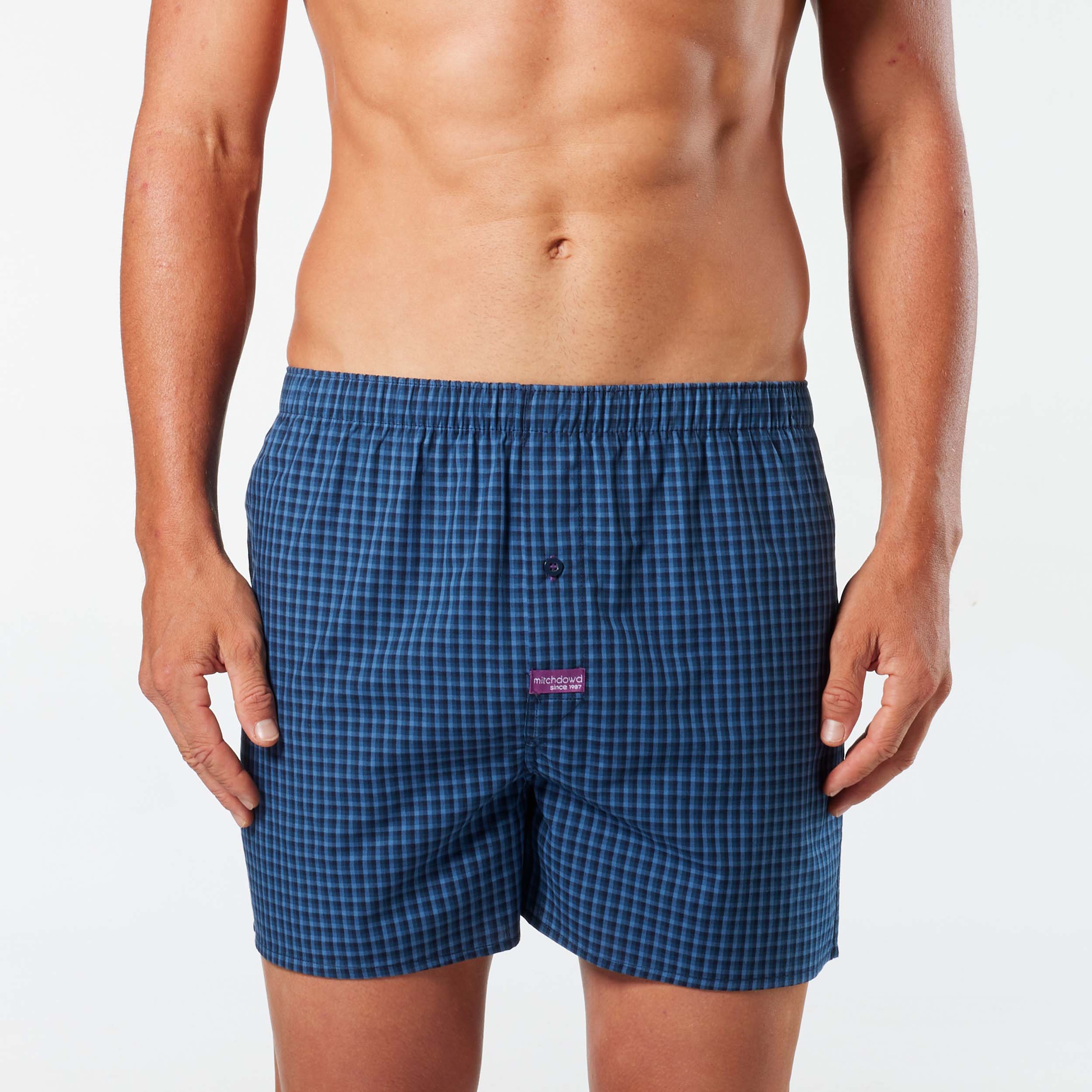 Men's Cubist Check Cotton Boxer 3 Pack - Blue - Image 2