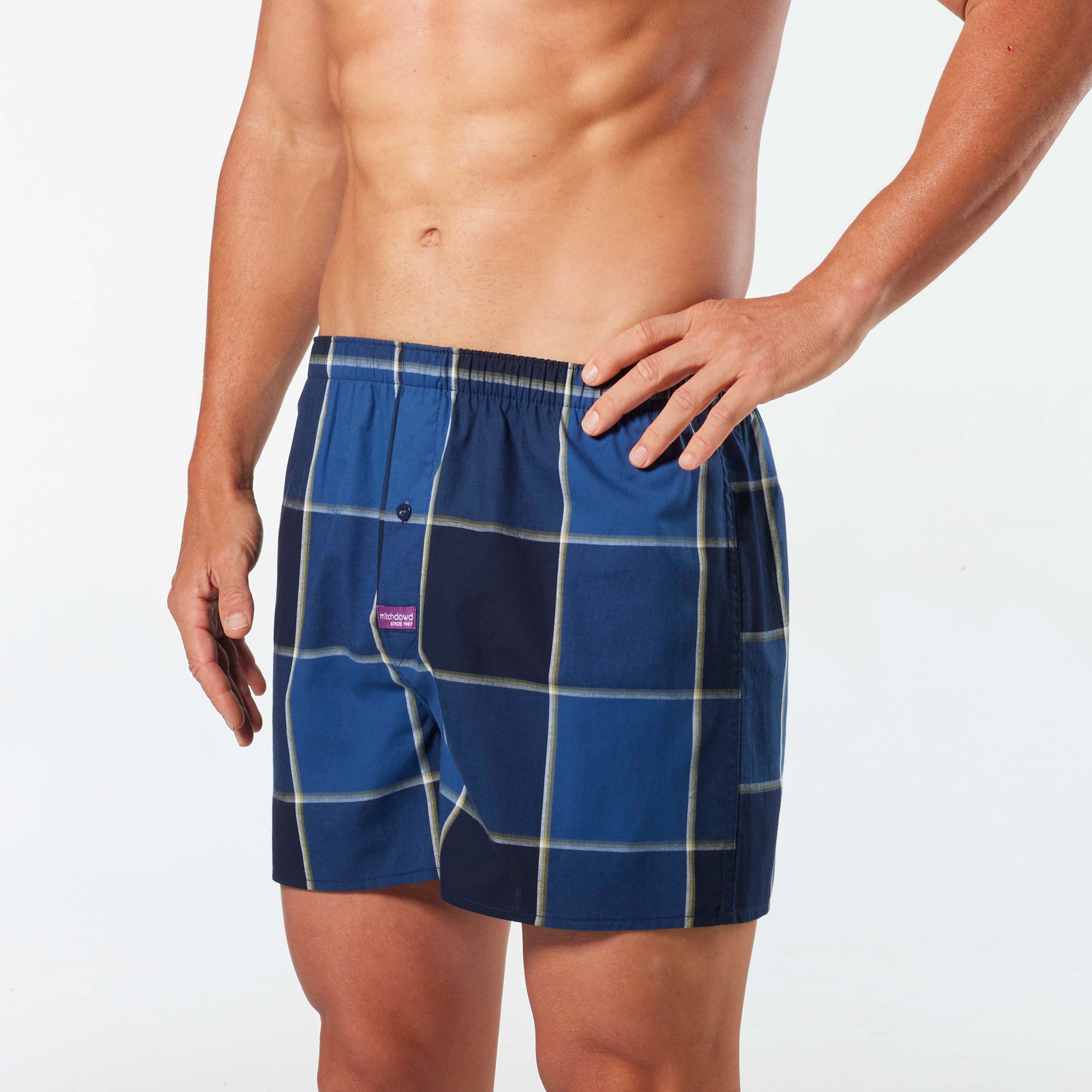 Men's Cubist Check Cotton Boxer 3 Pack - Blue - Image 3