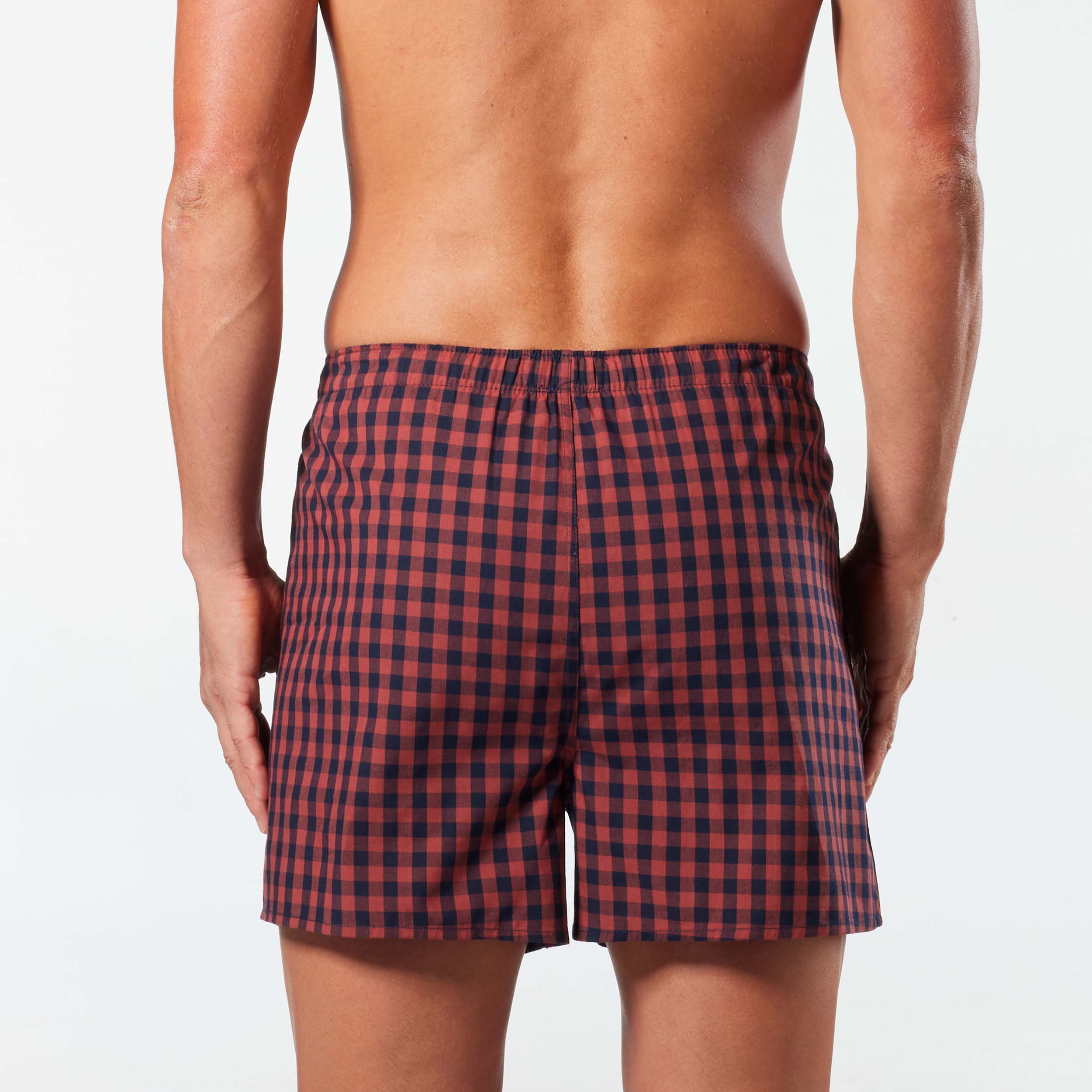 Men's Simple Check Cotton Boxer Shorts - Red - Image 3