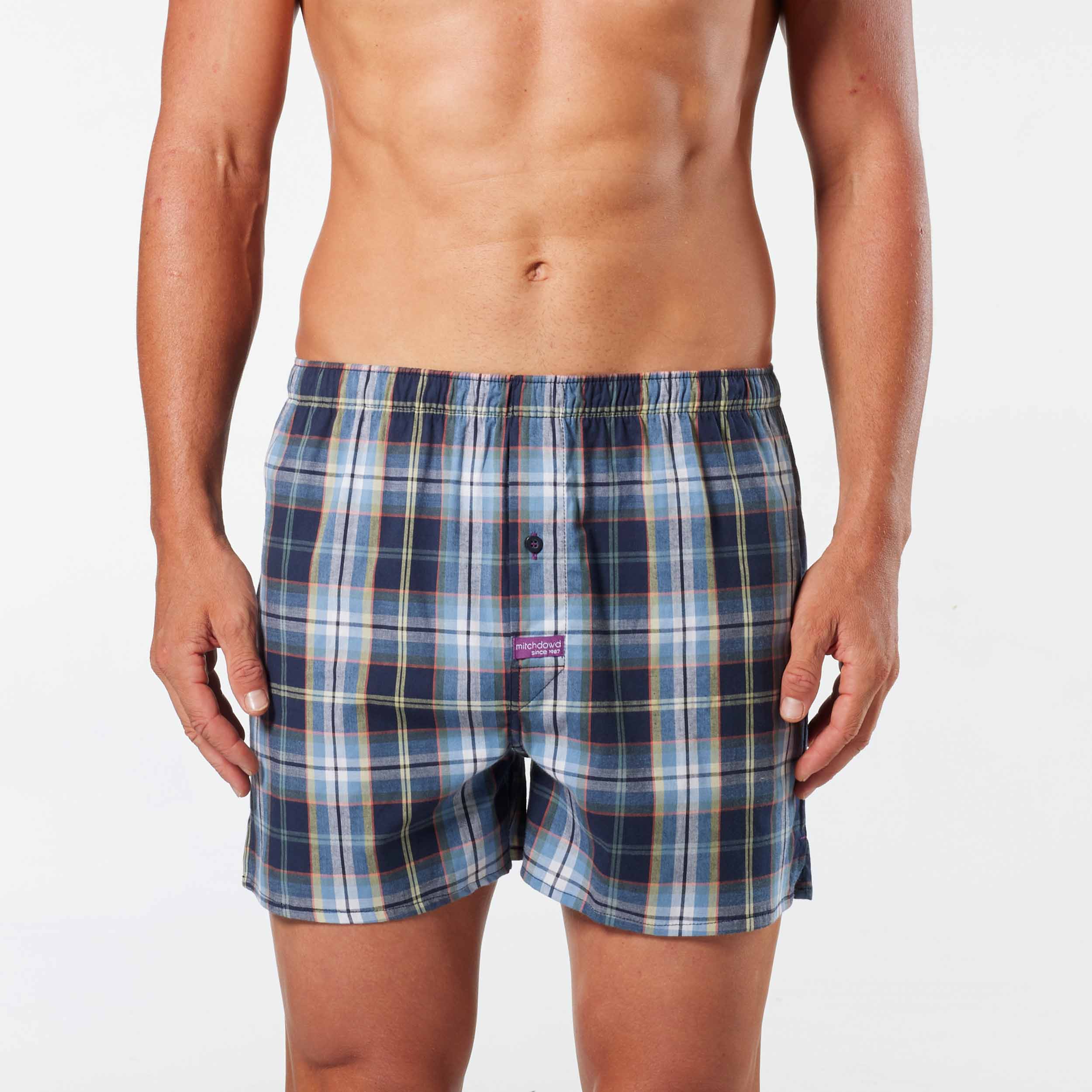 Men's Classic Check Cotton Stretch Boxer Shorts - Navy - Image 1