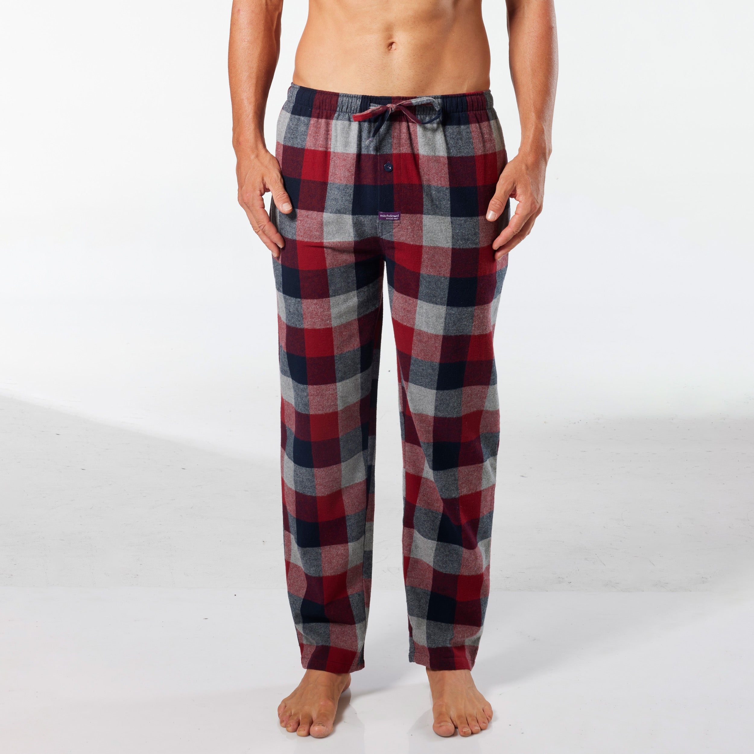 Men's Richard Check Cotton Flannel Sleep Pant - Red - Image 1