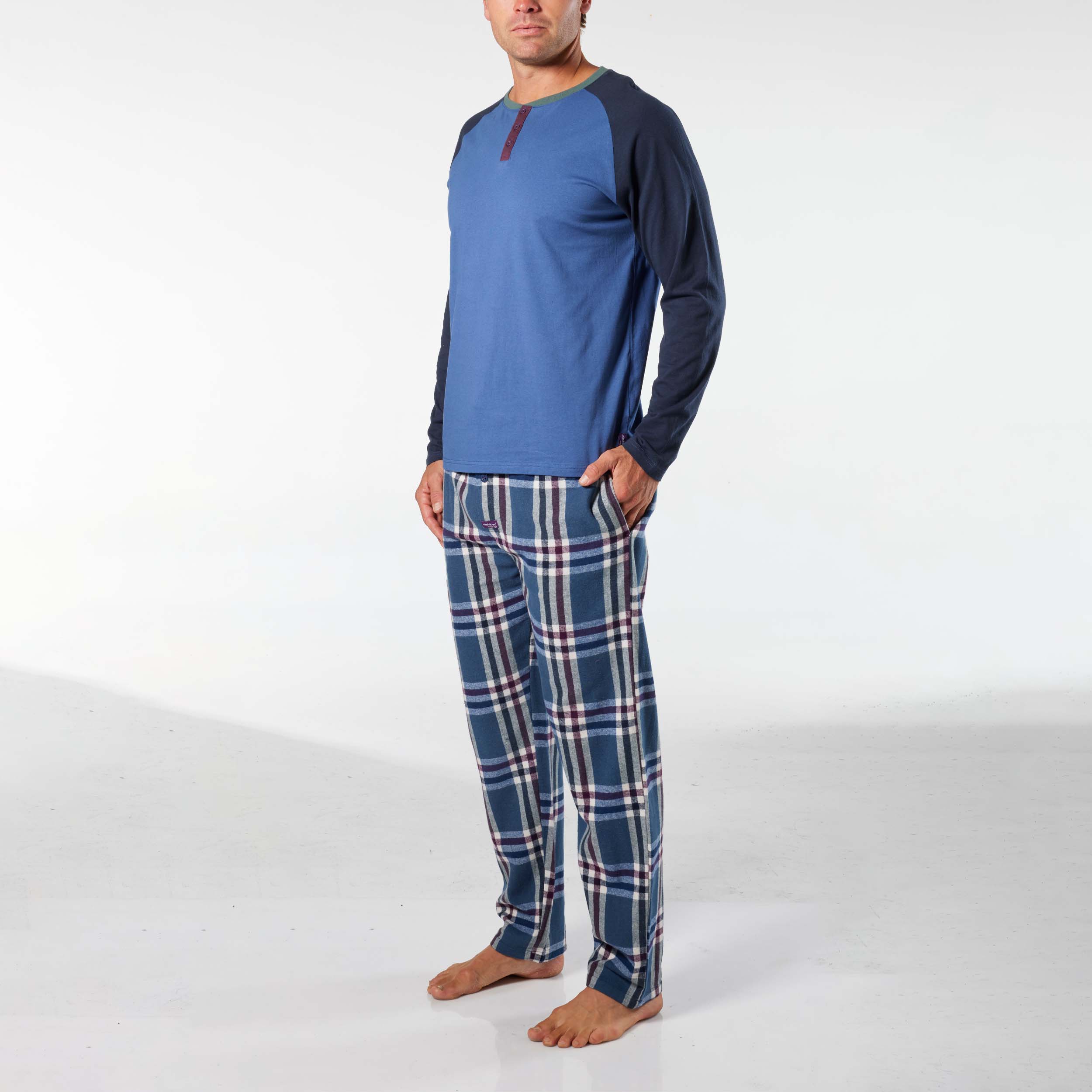 Men's Ricky Cotton Flannel Long Pyjama Set - Blue - Image 2