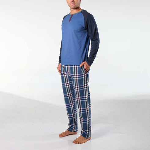Men's Ricky Cotton Flannel Long Pyjama Set - Blue