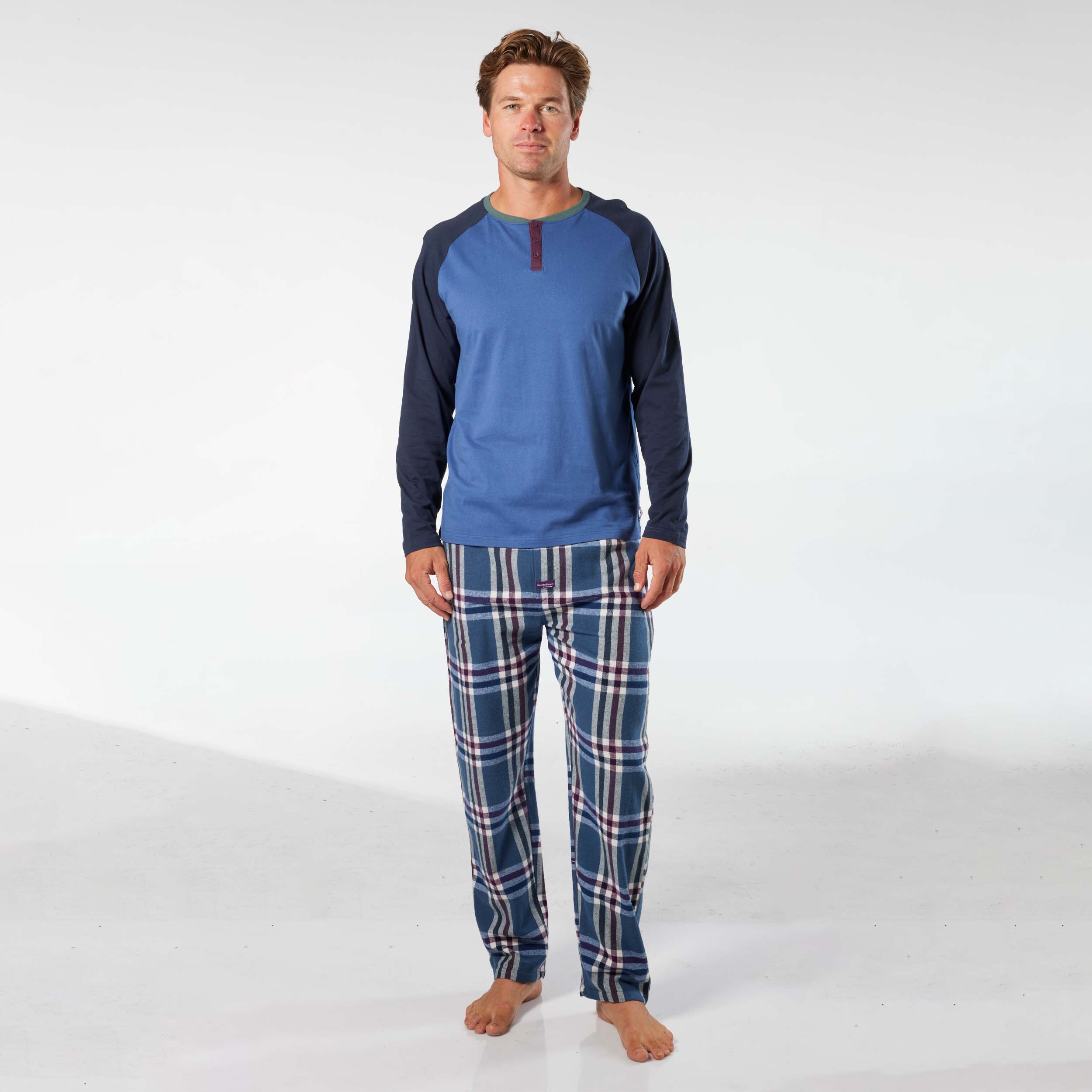 Men's Ricky Cotton Flannel Long Pyjama Set - Blue - Image 4