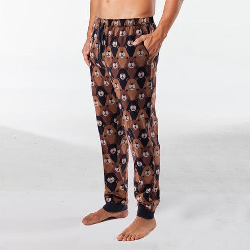 Men's Brown Bears Bamboo Flannel Slim Leg Sleep Pant - Brown
