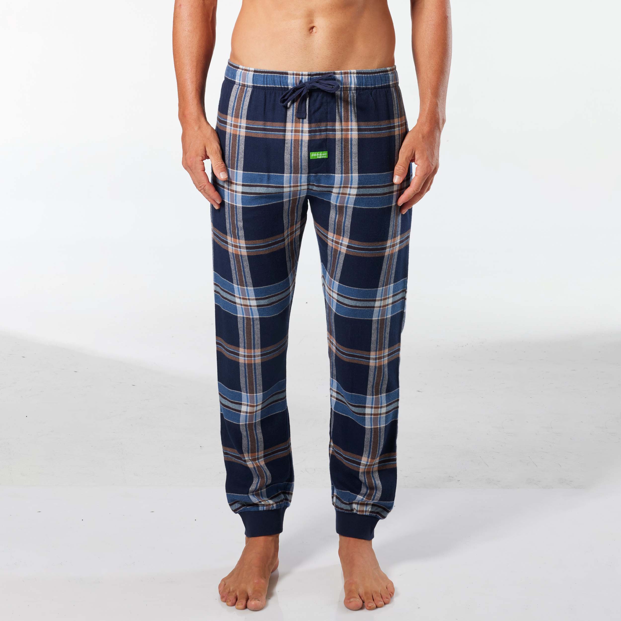 Men's Bobby Check Bamboo Flannel Slim Leg Sleep Pant - Navy - Image 1