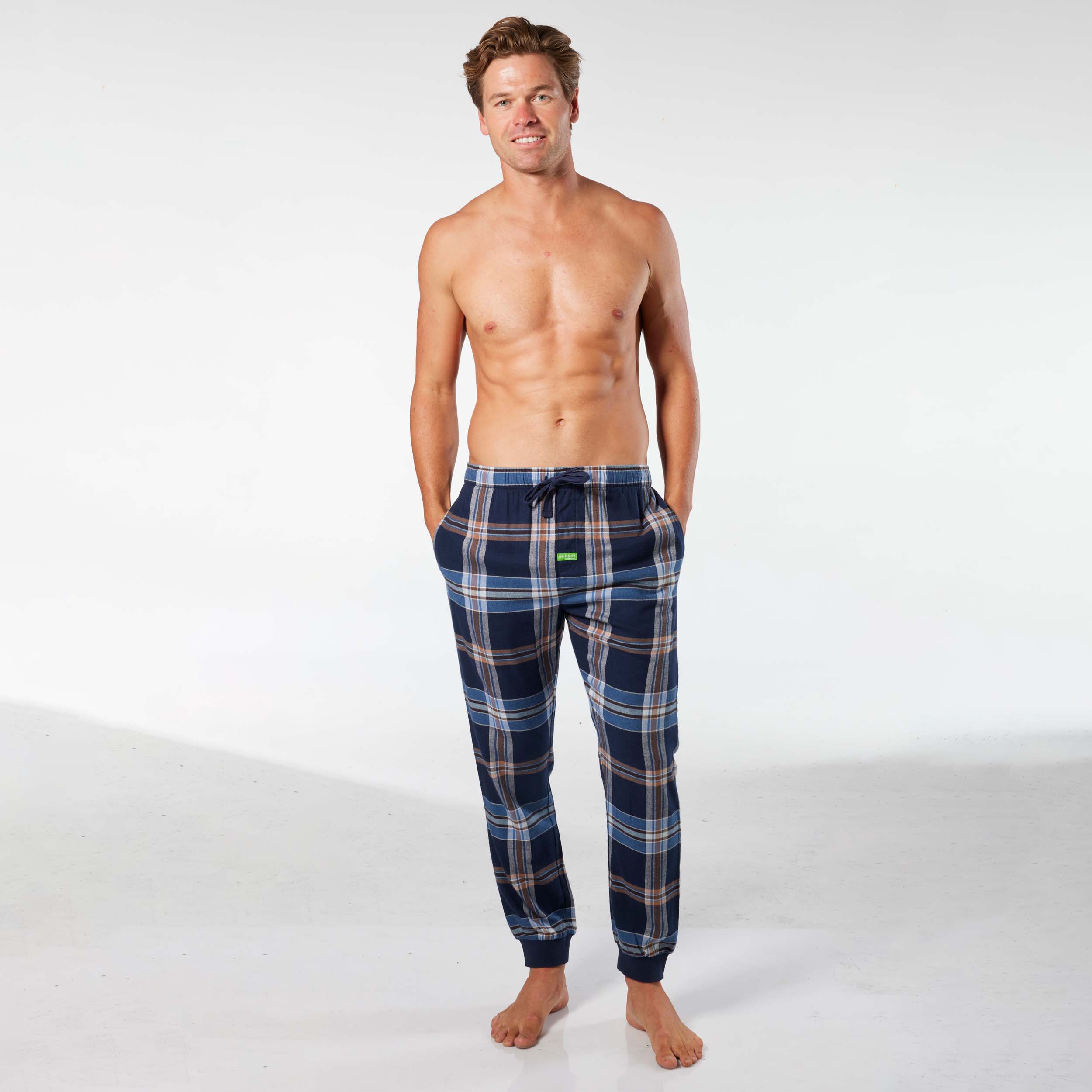 Men's Bobby Check Bamboo Flannel Slim Leg Sleep Pant - Navy - Image #4