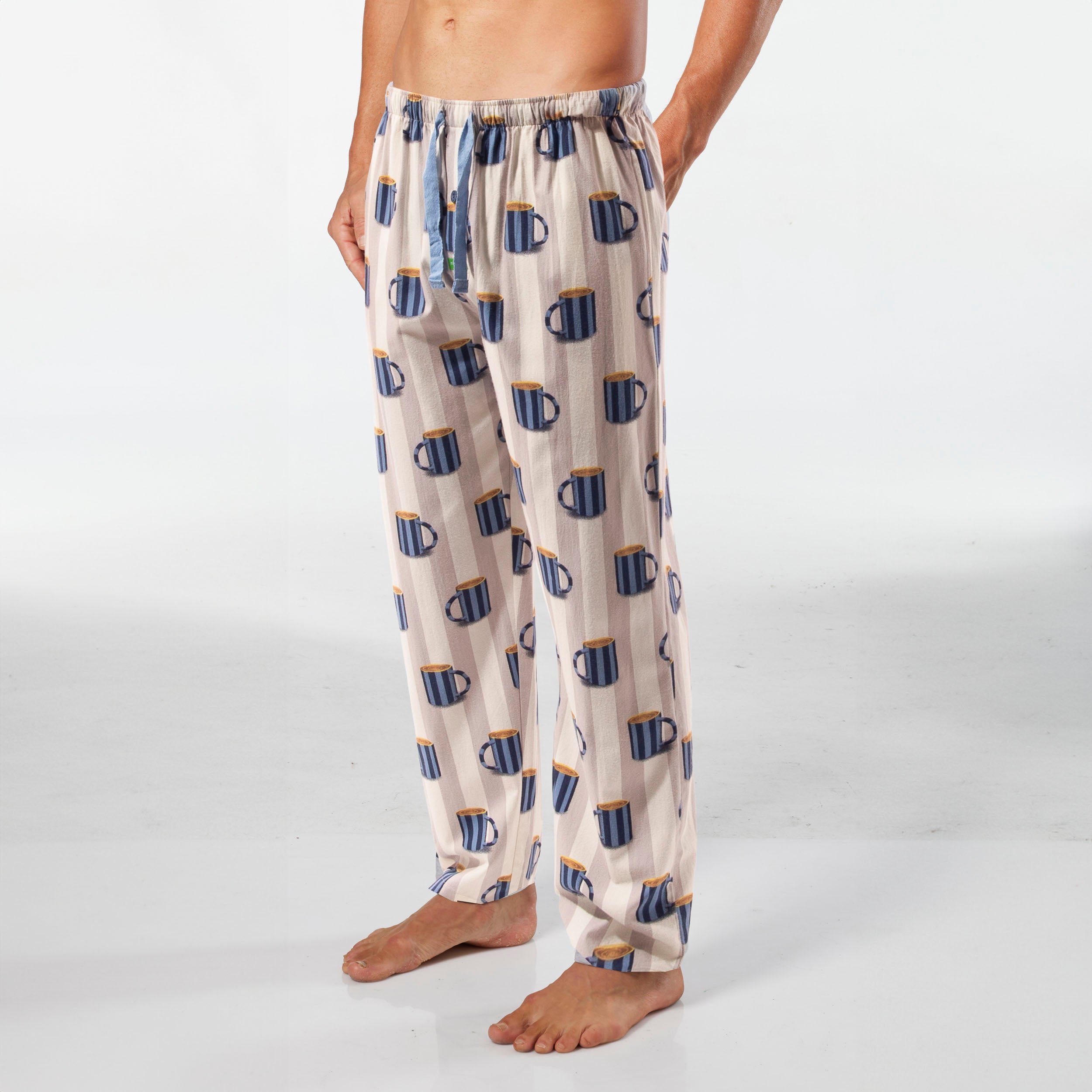 Men's Coffee Stripe Bamboo Flannel Sleep Pant - Cream - Image 2