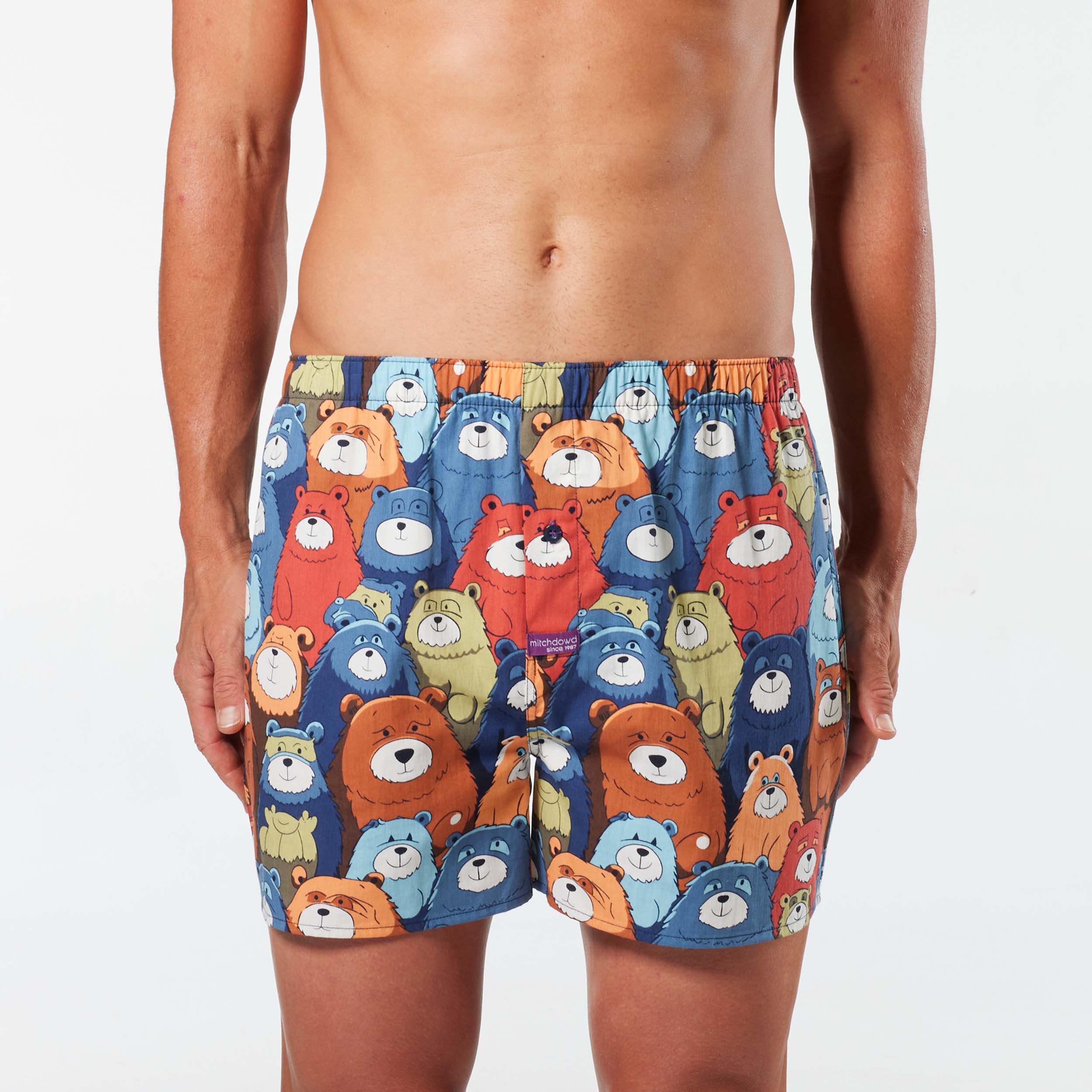 Men's Funny Bears Cotton Boxer Shorts - Blues - Image 1